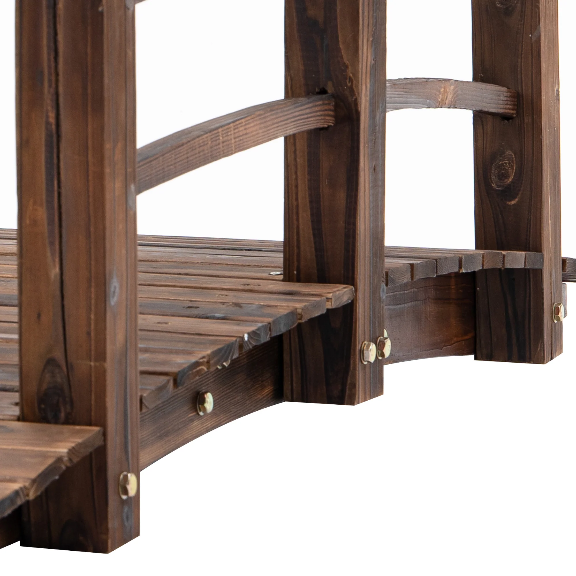 1.5M Wooden Garden Bridge, Decorative Arc Footbridge w/ Safety Railings for Backyard, Stained Finish - Image 9