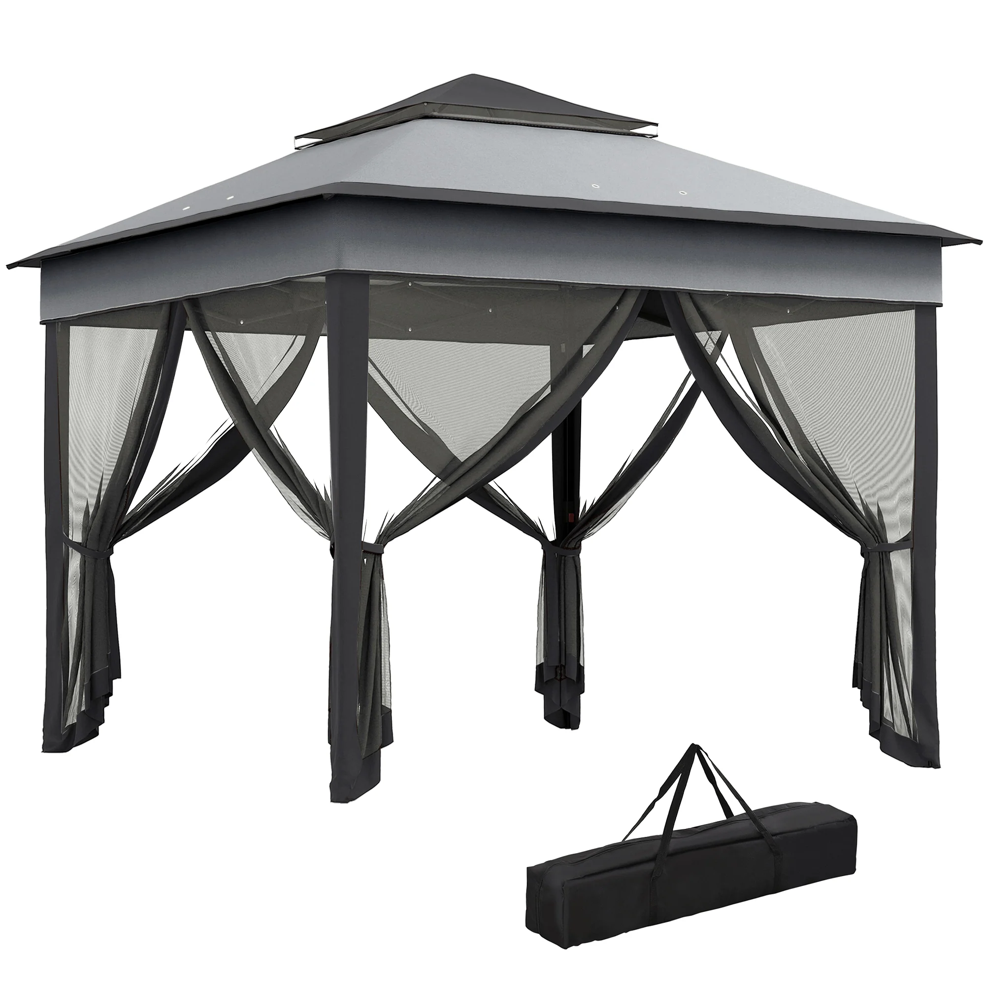 10.7 x 10.7ft Pop Up Gazebo, Adjustable Instant Sun Shelter with UV30+ Roof Cover, Removable Mesh Curtains, Dark Grey