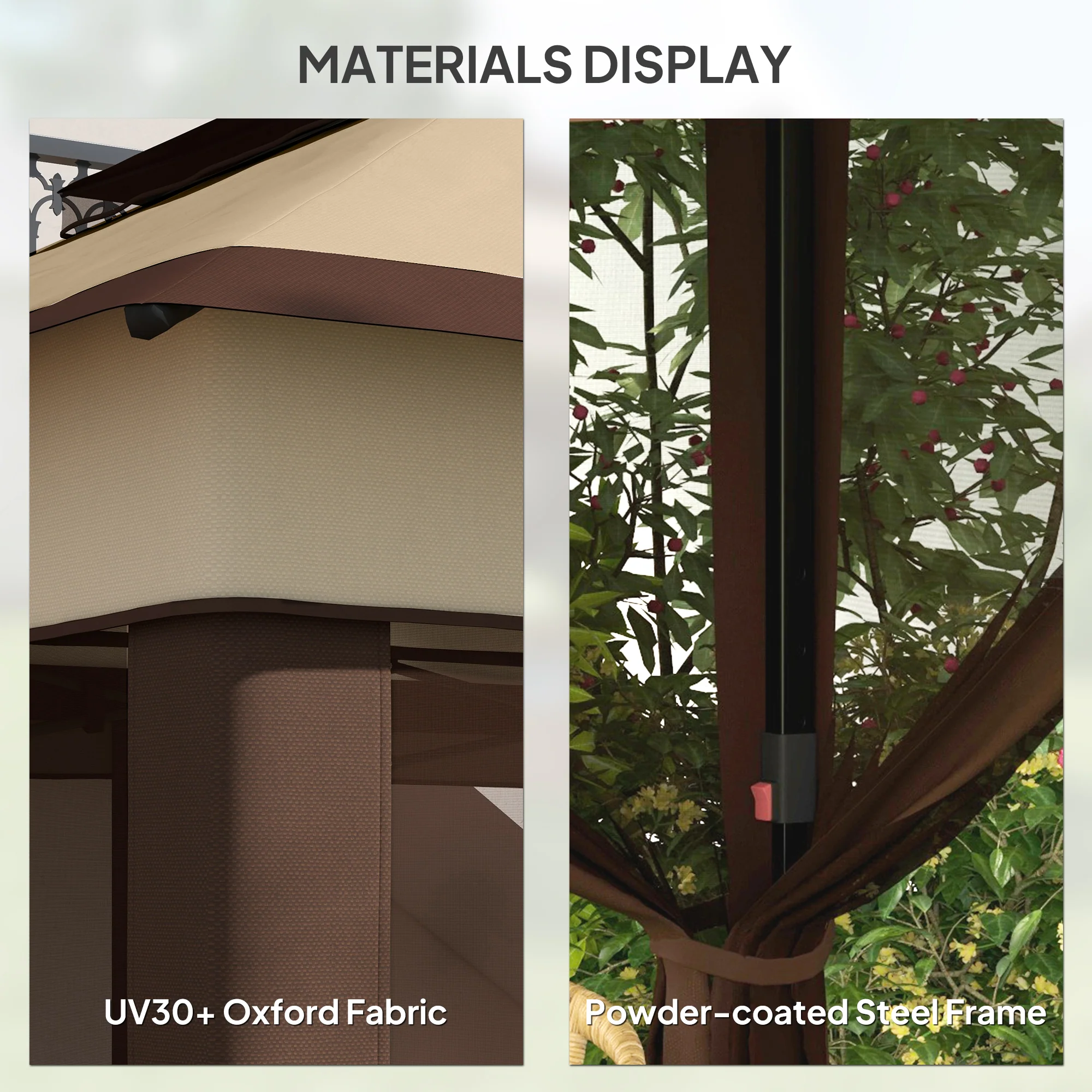 10.7 x 10.7ft Pop Up Gazebo, Adjustable Instant Sun Shelter with UV30+ Roof Cover, Removable Mesh Curtains, Beige - Image 9