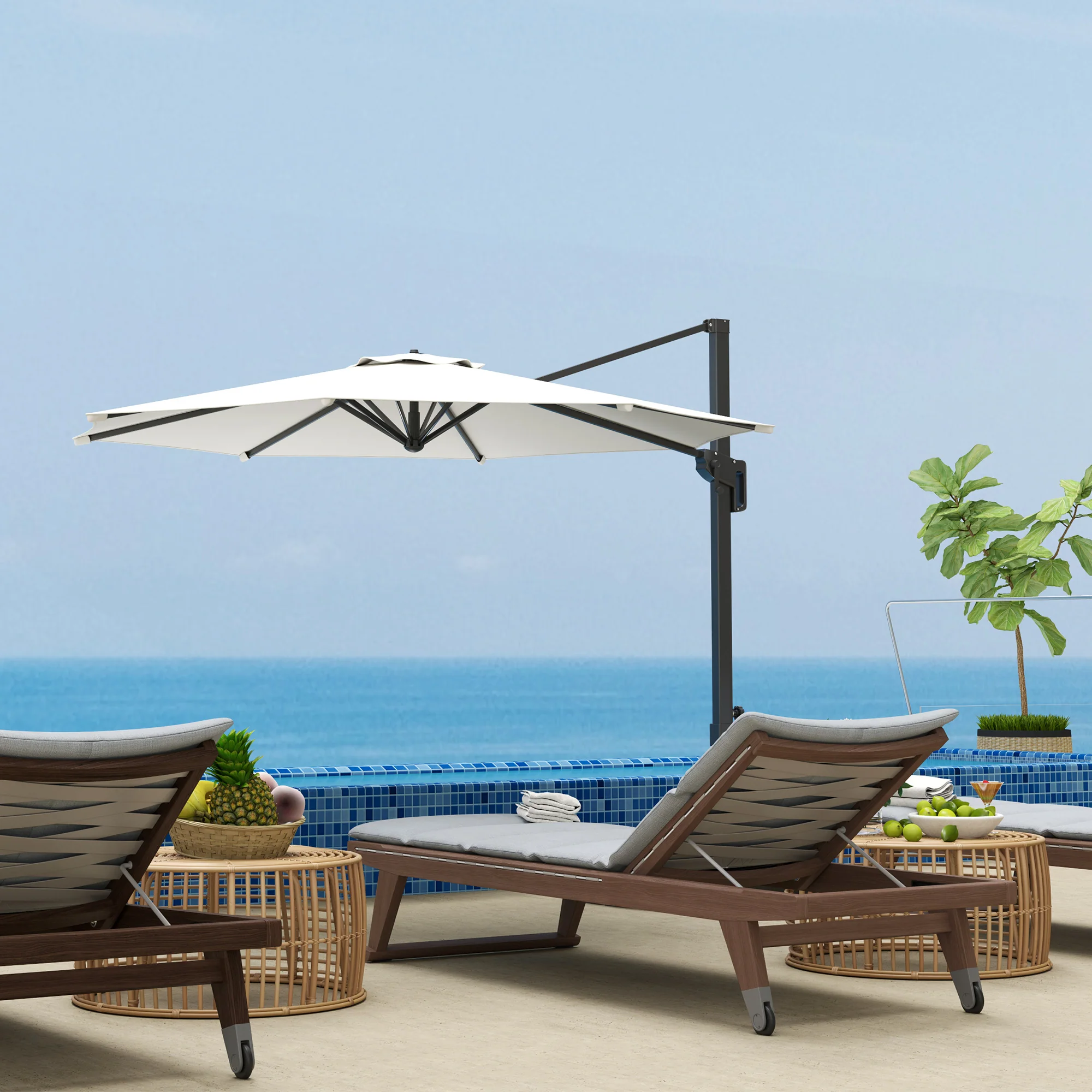 10' Cantilever Patio Umbrella with 360° Rotation & Tilt, Cream White - Image 10