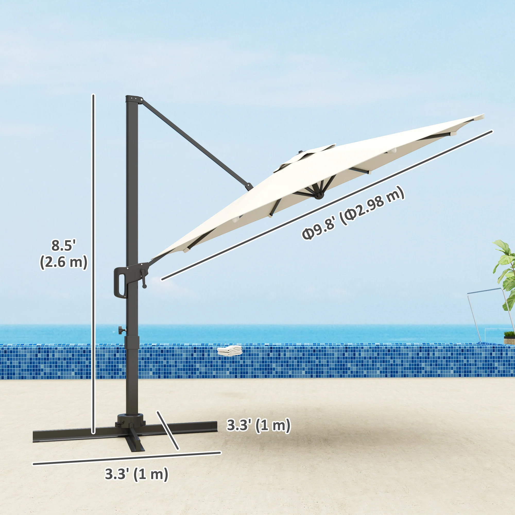 10' Cantilever Patio Umbrella with 360° Rotation & Tilt, Cream White - Image 5