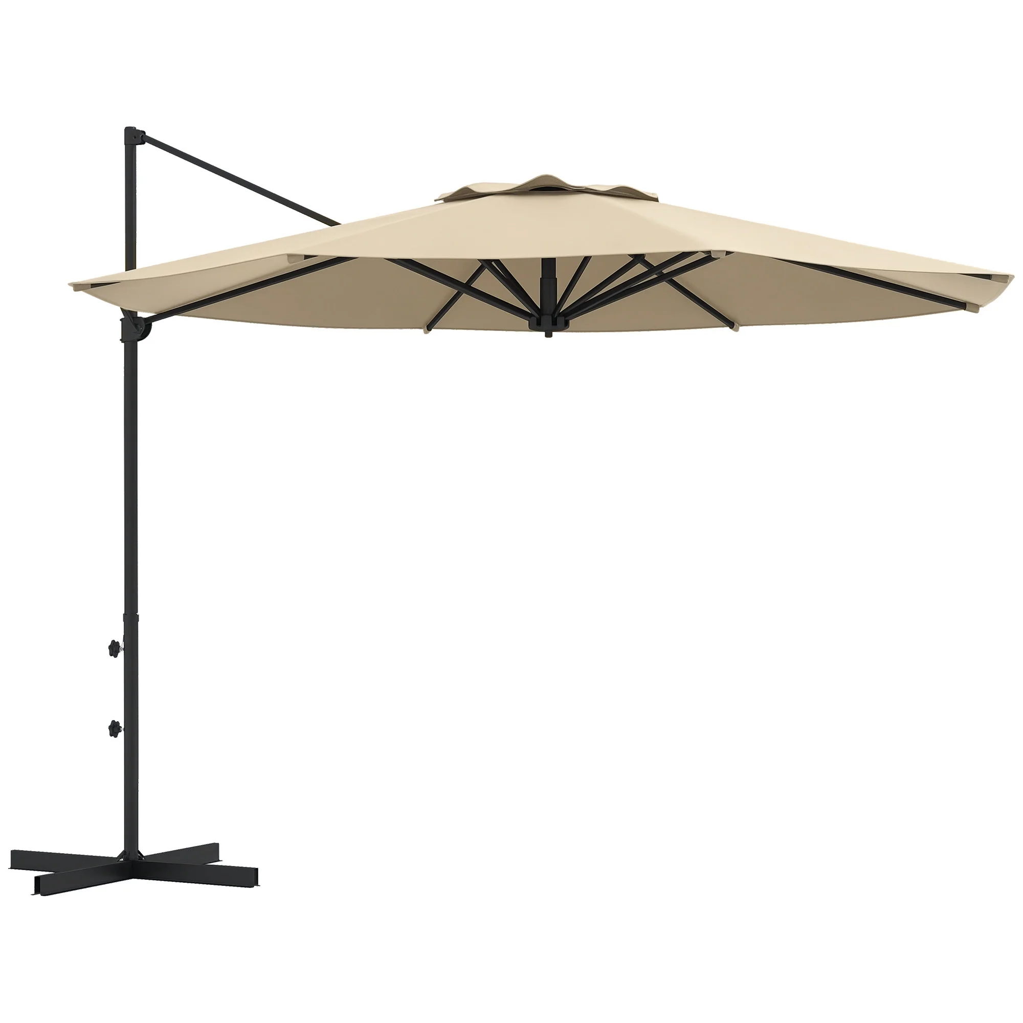 10 FT Cantilever Umbrella, Aluminum Hanging Offset Umbrella with 360¡ãRotation, Crank, Tilt, Cross Base, Khaki