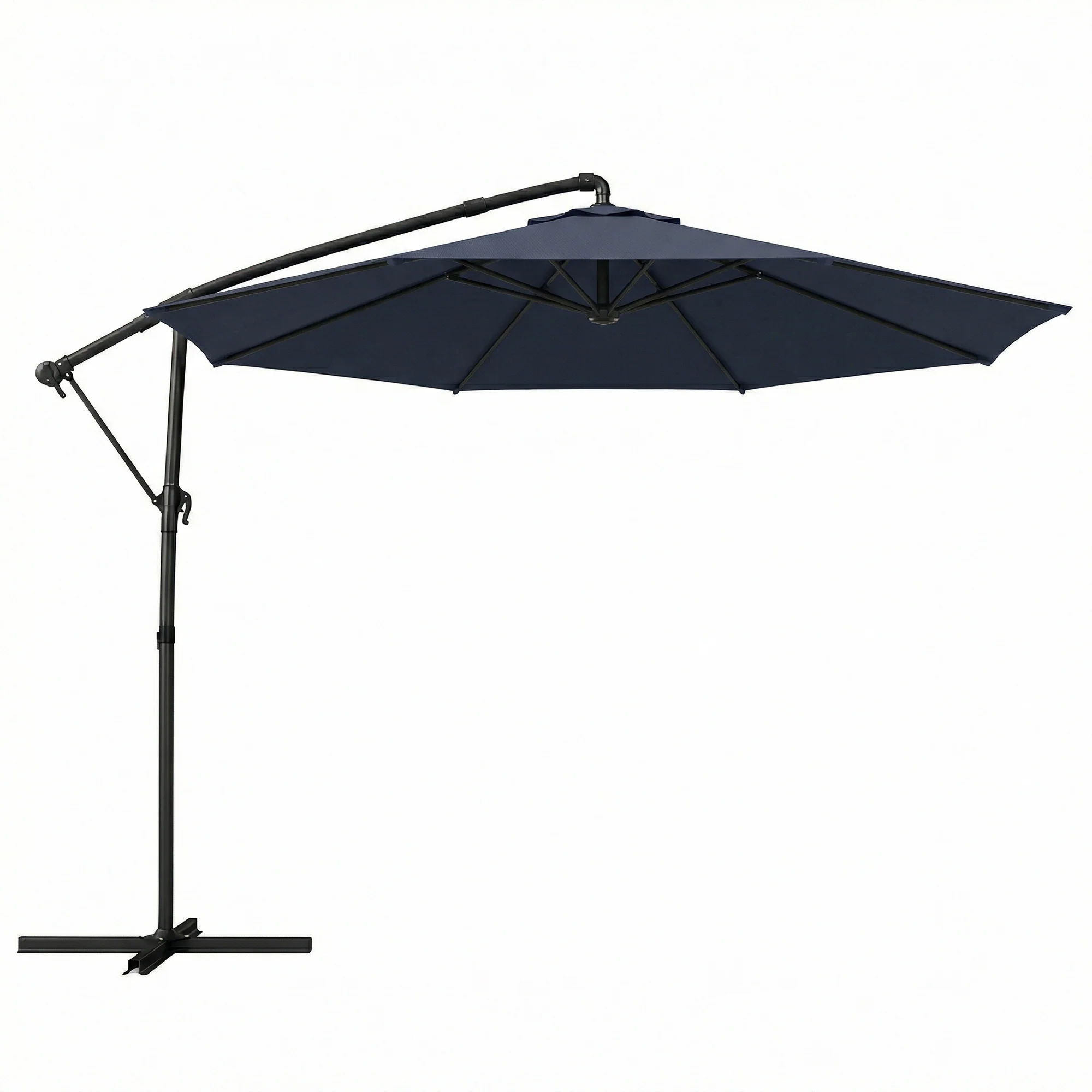 10 ft Offset Patio Umbrella with Cover, Round Hanging Cantilever Umbrella with 6-Position 360° Rotation, Crank Handle, Tilt, Cross Base, Heavy Duty Outdoor Umbrella for Garden, Navy Blue - Image 12