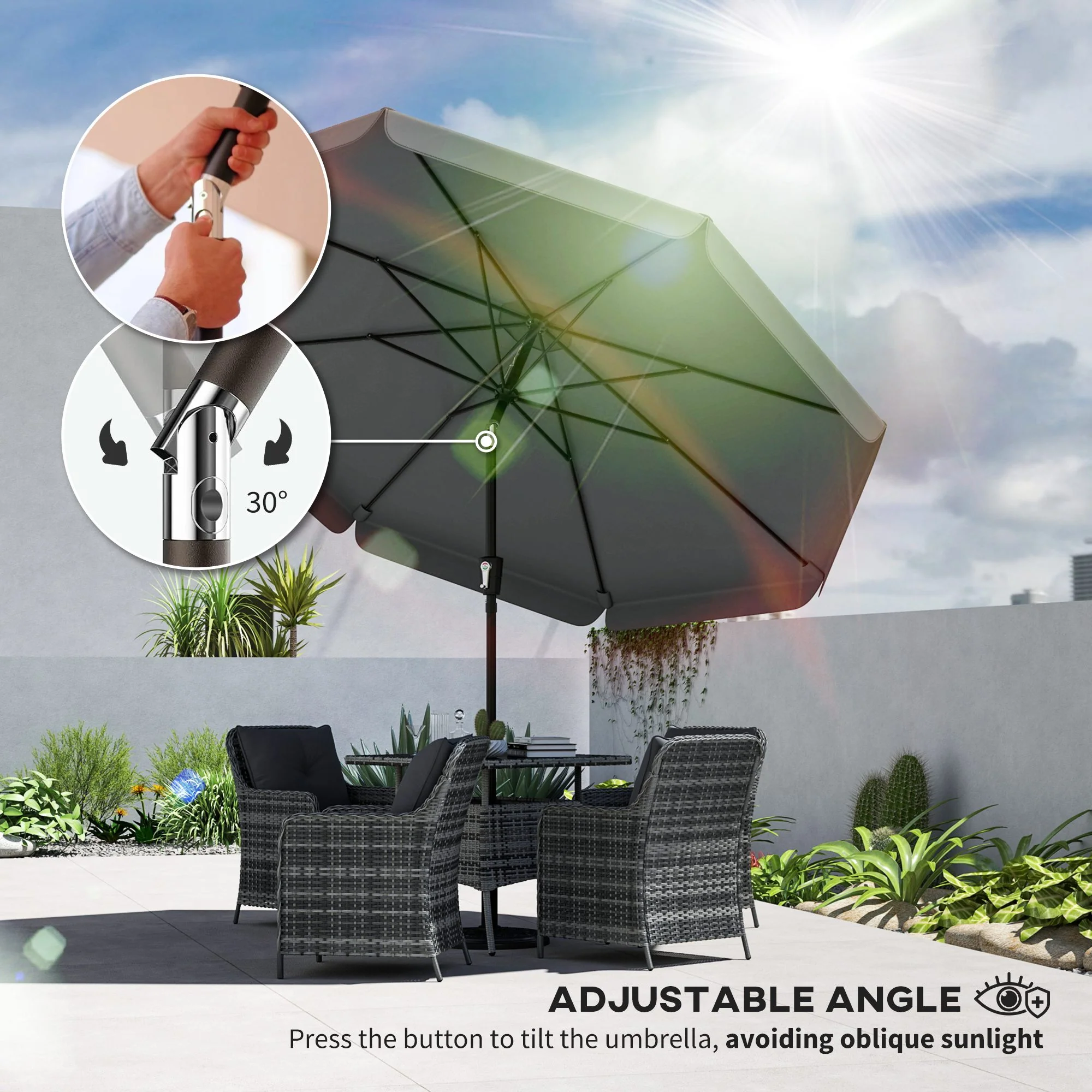 10 ft Patio Umbrella with Push Button Tilt and Crank, Outdoor Market Table Umbrella Parasol, Dark Grey - Image 6
