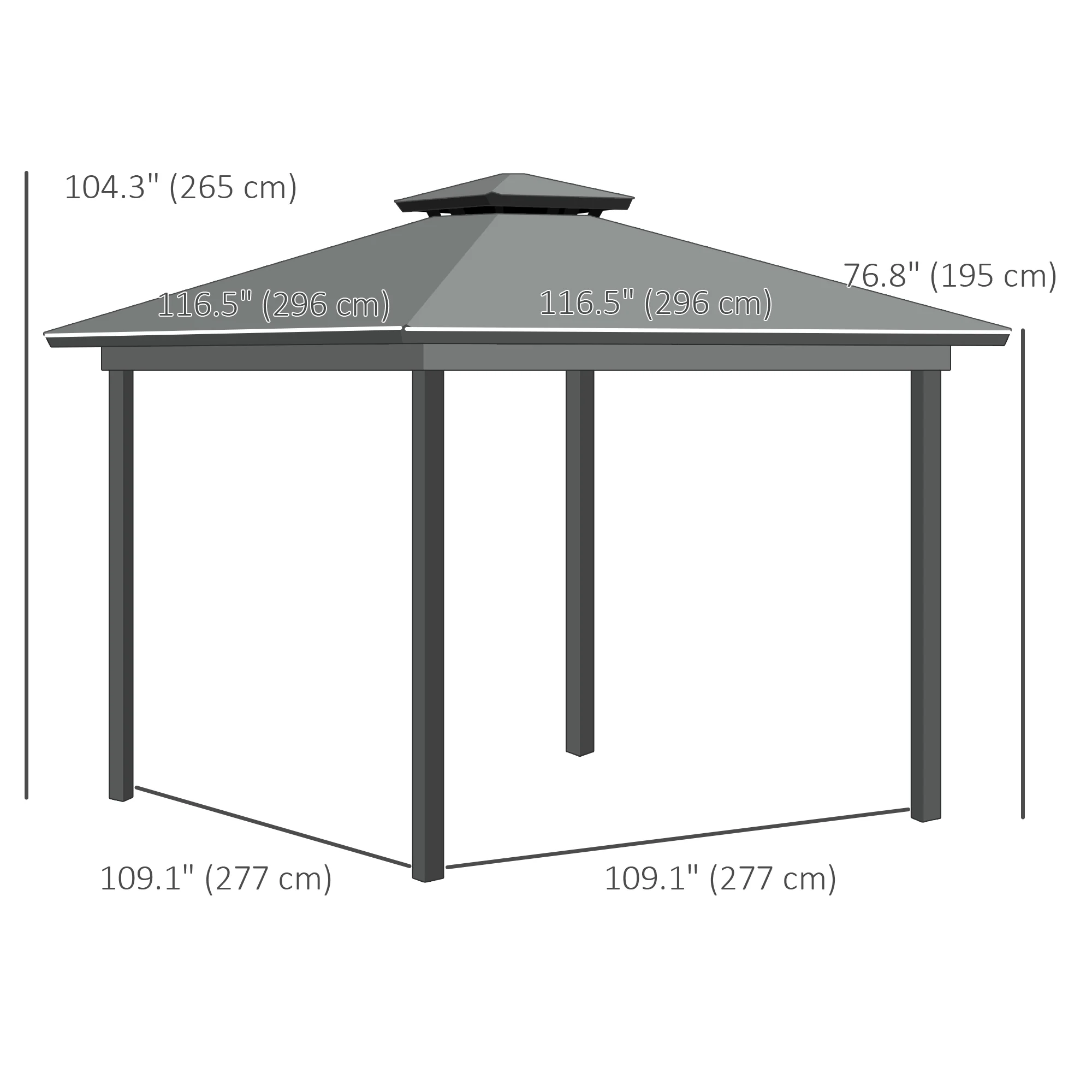 10' x 10' 2-Tier Gazebo with Zippered Mesh Walls & Aluminum Frame, Light Grey - Image 5