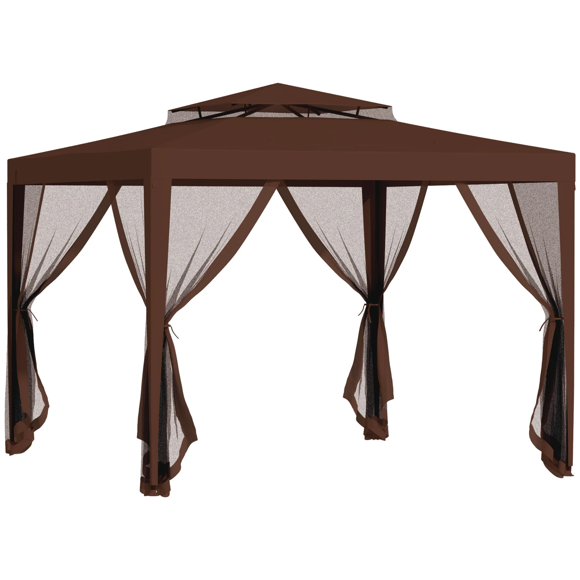 10' x 10' Outdoor Canopy Tent Party Tent with Mesh Netting and Double Tier Roof for Backyard, Garden, Patio, Brown