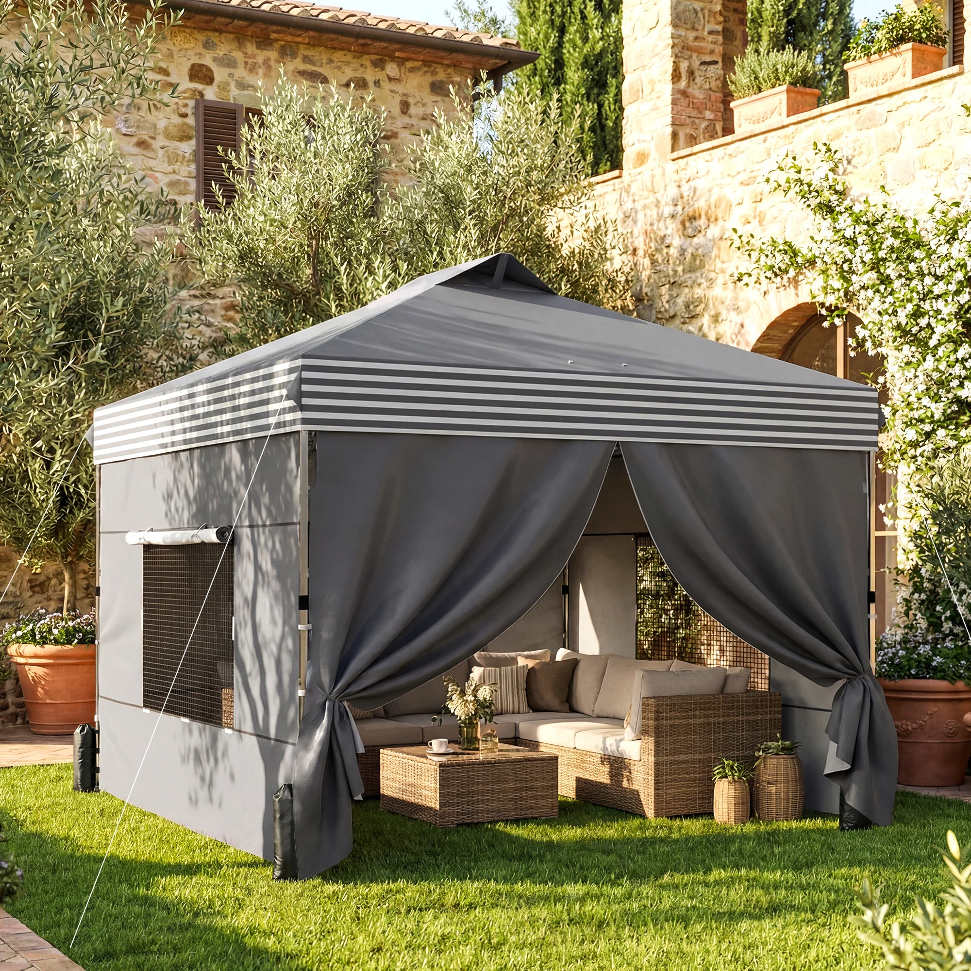 10 x 10 ft Pop Up Canopy Tent with 4 Sidewalls, UPF 50+ 1-Button Push Outdoor Instant Canopy with Wheeled Bag, Dark Grey - Image 3