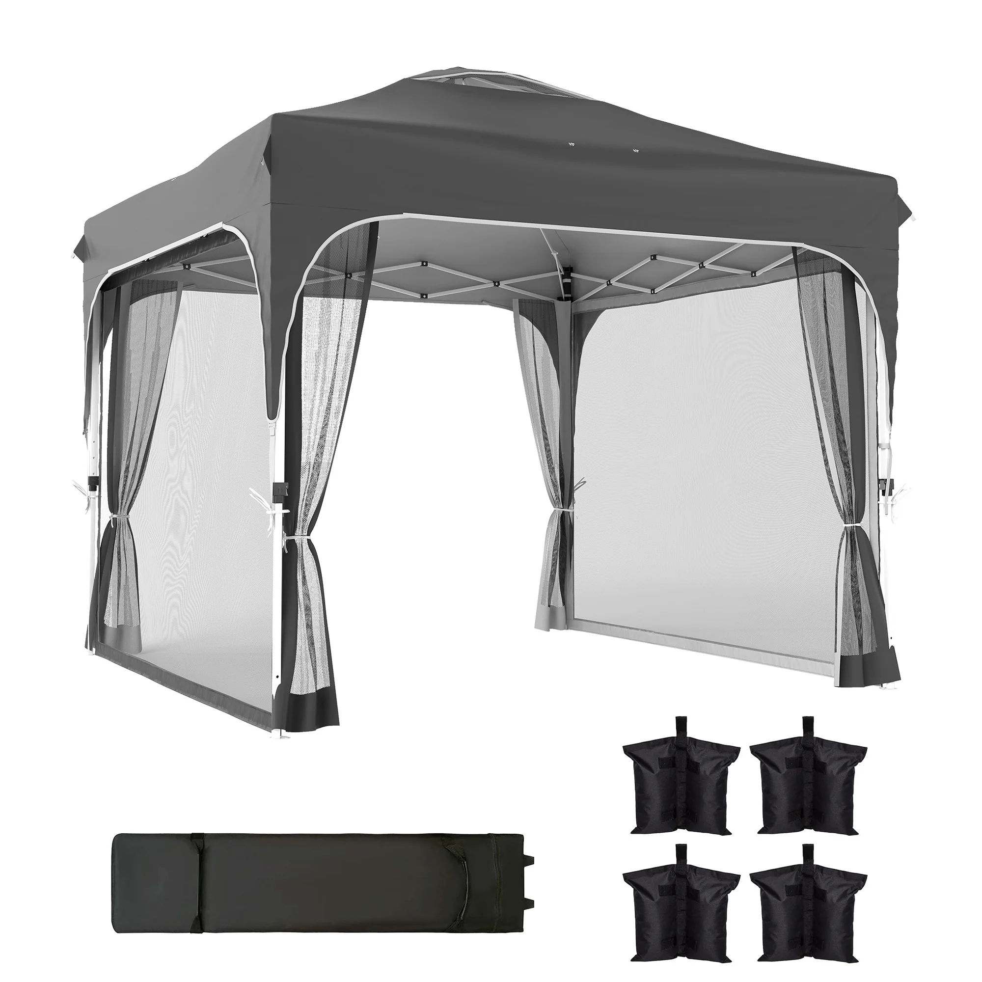 10 x 10 ft Pop Up Canopy Tent with Mosquito Netting, UPF 50+ Central Lock Easy Setup Outdoor Party Tent, Dark Grey