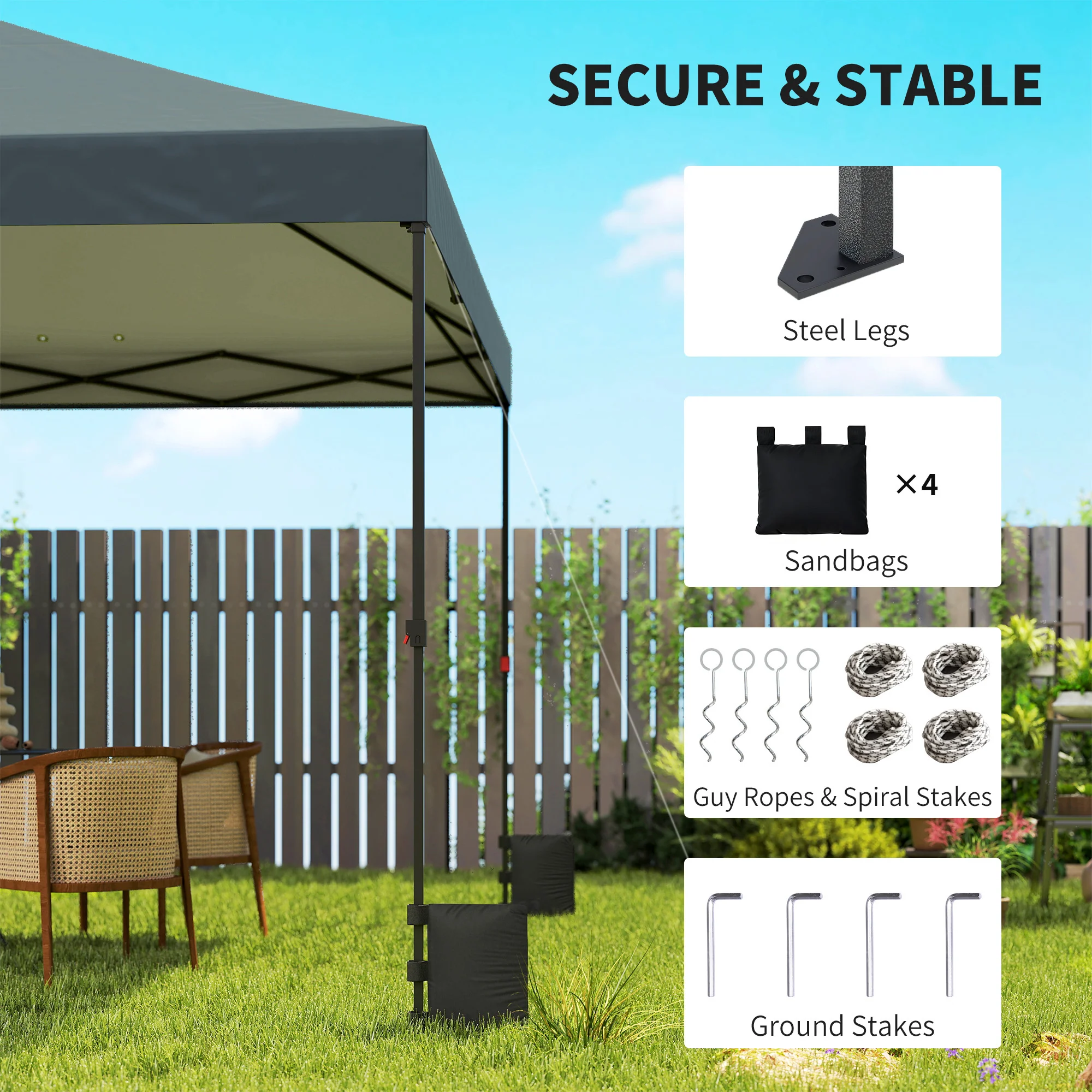 10 x 10 ft Pop Up Canopy Tent with One Push Setup, Easy Setup Outdoor Portable Instant Canopy Shelter with Wheeled Carry Bag, Sandbags, Adjustable Height for Parties, Events, Dark Gray - Image 8