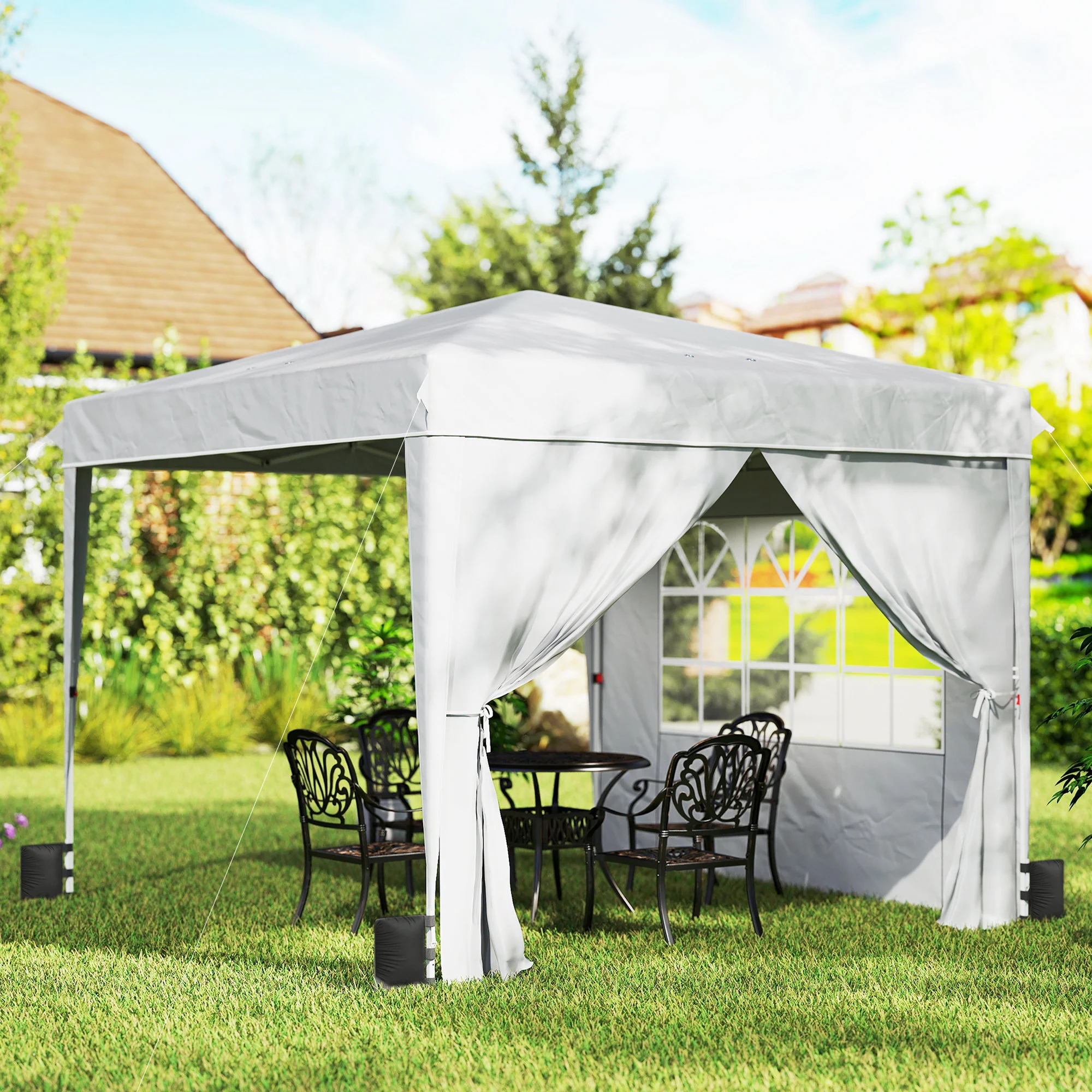 10 x 10 ft Pop Up Canopy Tent with Sidewalls, UPF50+ Outdoor Portable Instant Canopy Shelter with Carry Bag, Sandbags, Adjustable Height for  Parties, Events, Camping, White - Image 4