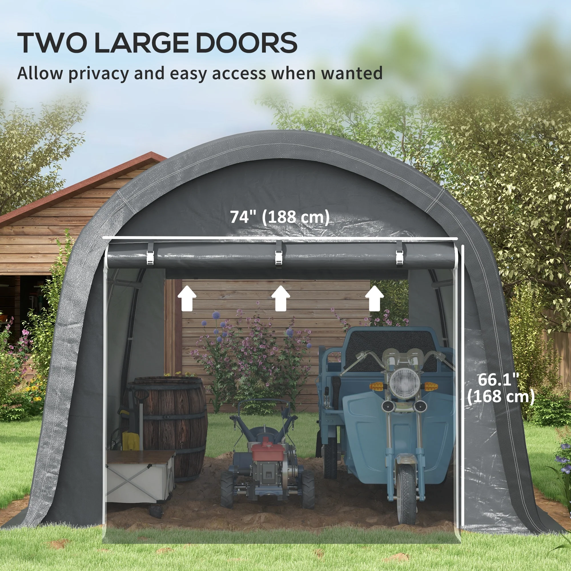 10' x 10' Heavy Duty Garden Storage Tent with Galvanized Frame, Grey - Image 8