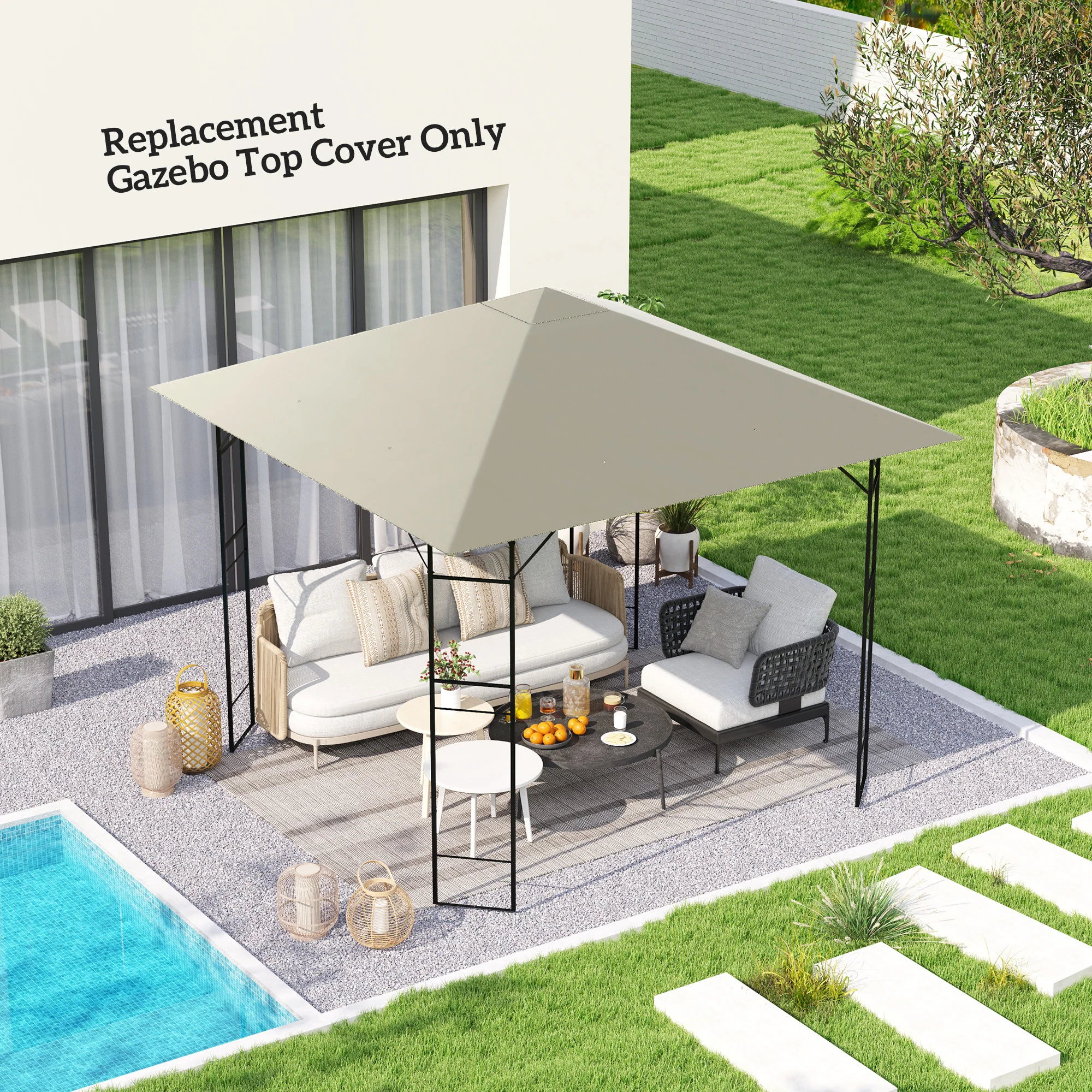 10' x 10' Gazebo Replacement Canopy Cover, 370g/㎡, UPF30+, TOP COVER ONLY, Grey - Image 3