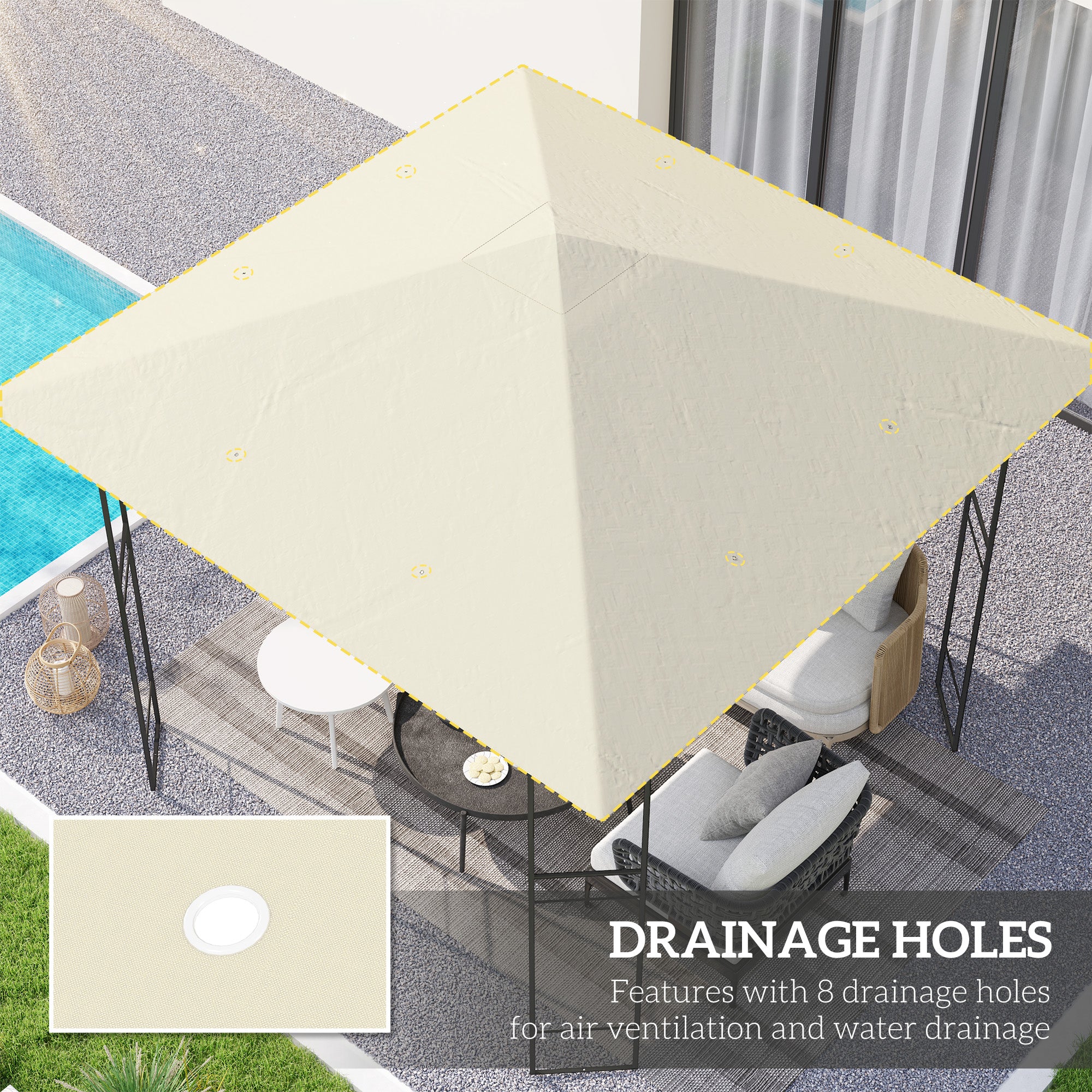 10' x 10' Water Resistant Gazebo Top with Water Resistant & UPF30+ Protection, Cream White - Image 6