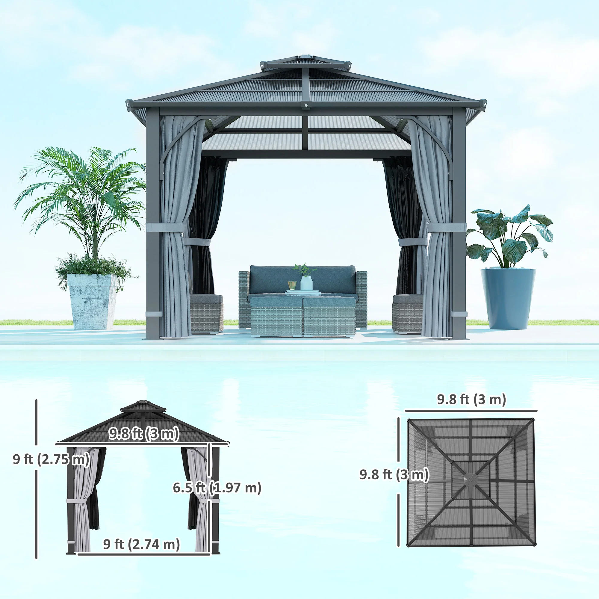 10' x 10' Hardtop Gazebo with 7mm Polycarbonate Double Roof - Image 5