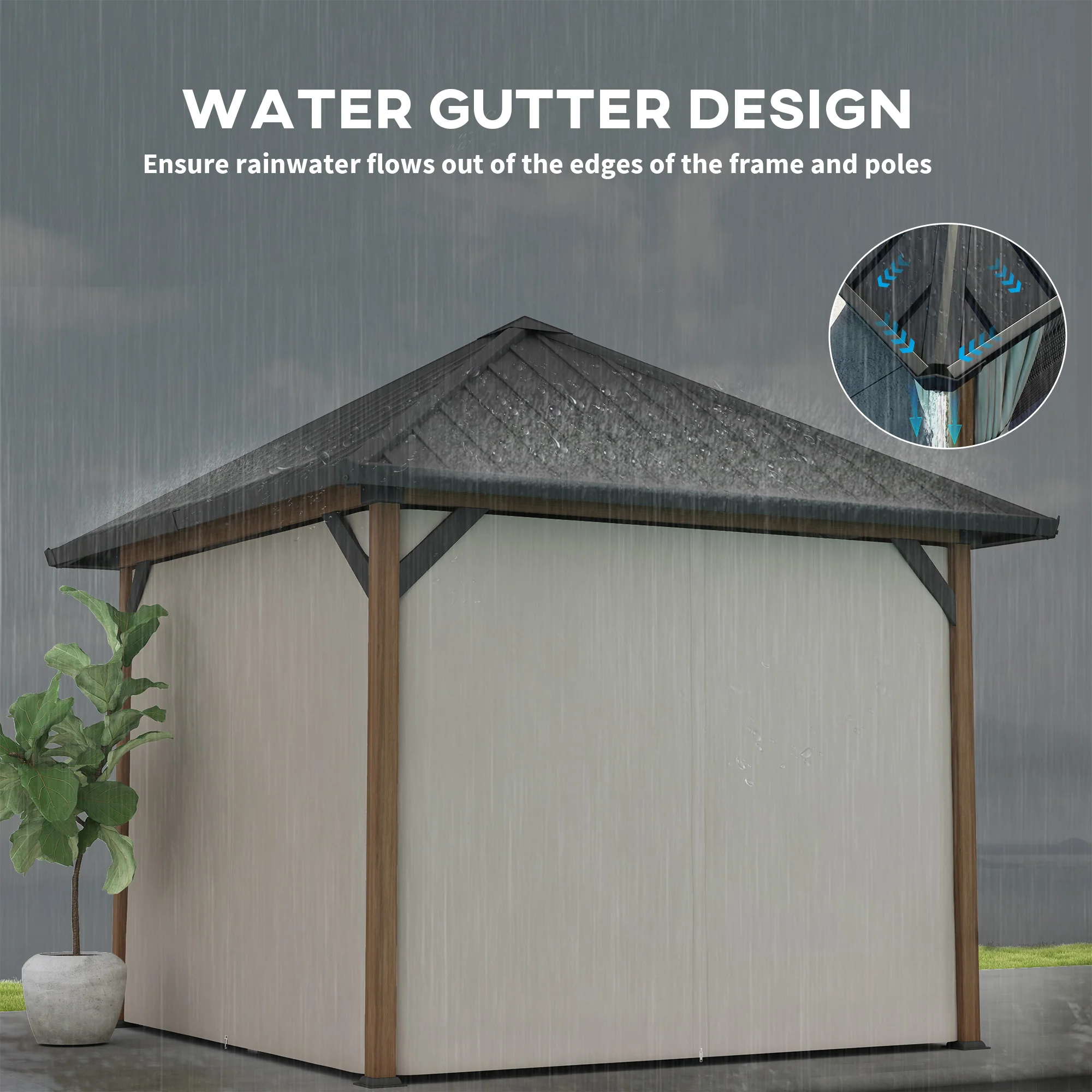 10' x 10' Hardtop Gazebo with Steel Roof & Netting, Wood Finish - Image 7