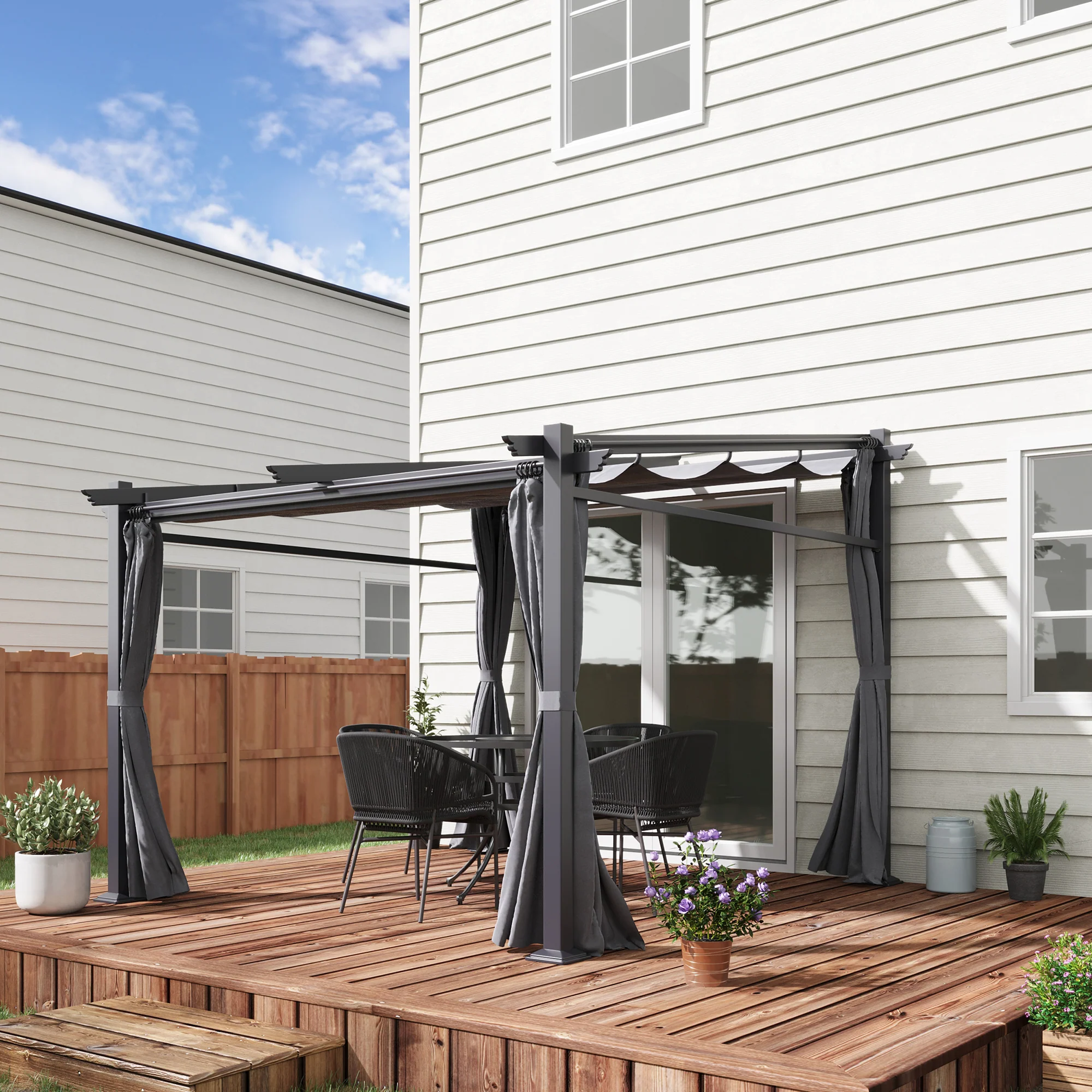 10' x 13' Metal Pergola with Sliding Roof Canopy, Dark Grey - Image 4