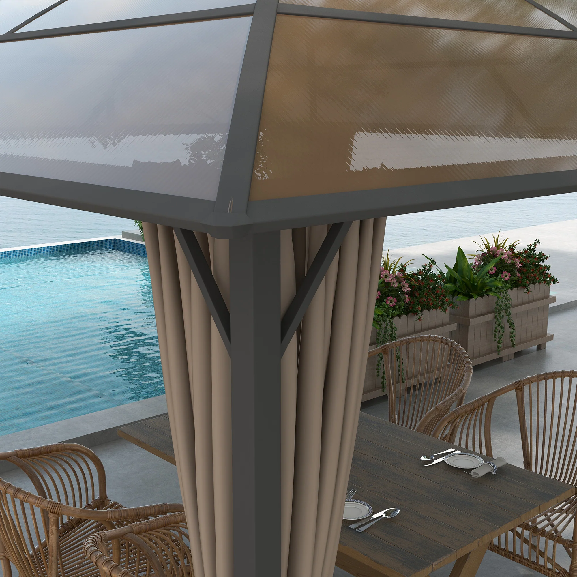10' x 10' Hardtop Gazebo with UV60+ Polycarbonate Roof, Khaki - Image 11
