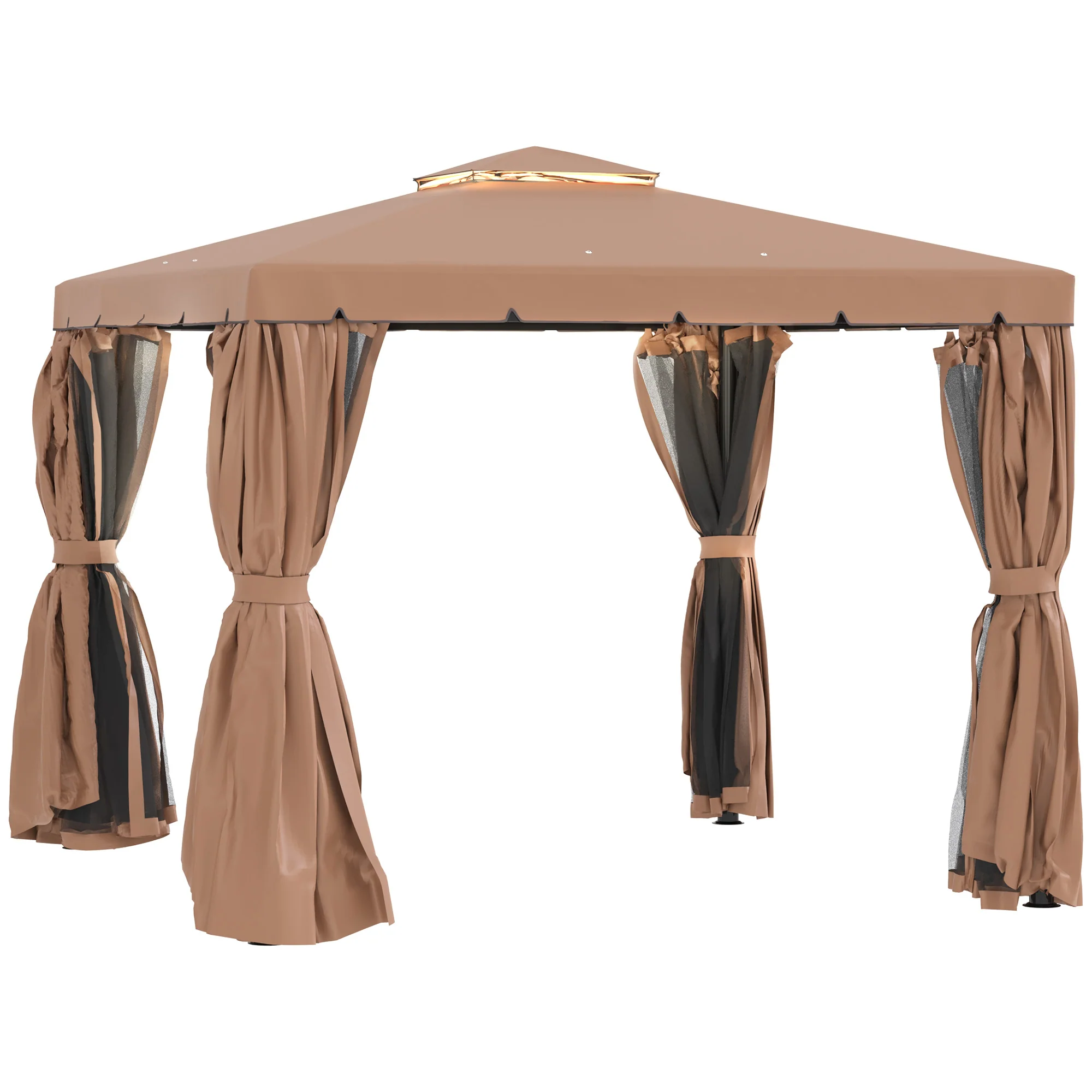 10' x 12' Soft-top Gazebo with Polyester Curtains & Mesh Screens, Brown