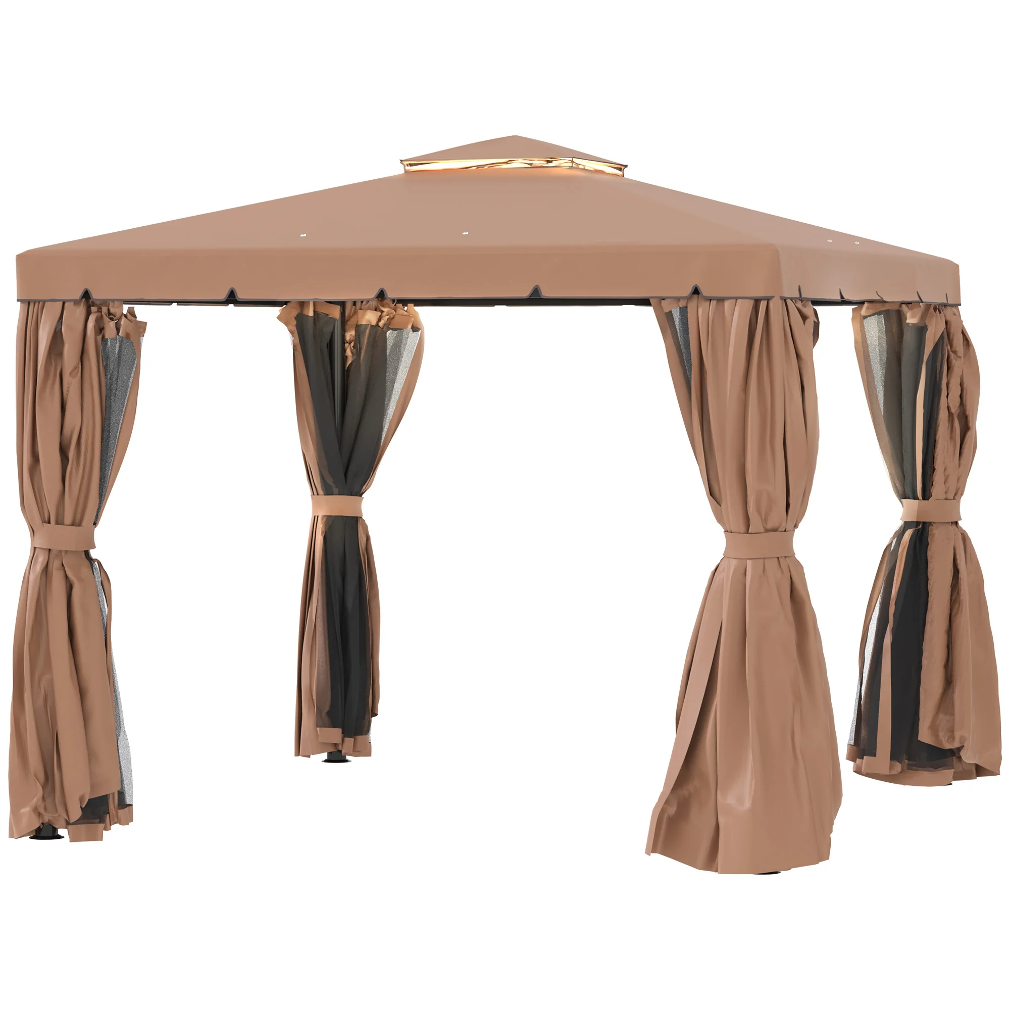 10' x 12' Soft-top Gazebo with Polyester Curtains & Mesh Screens, Brown - Image 2