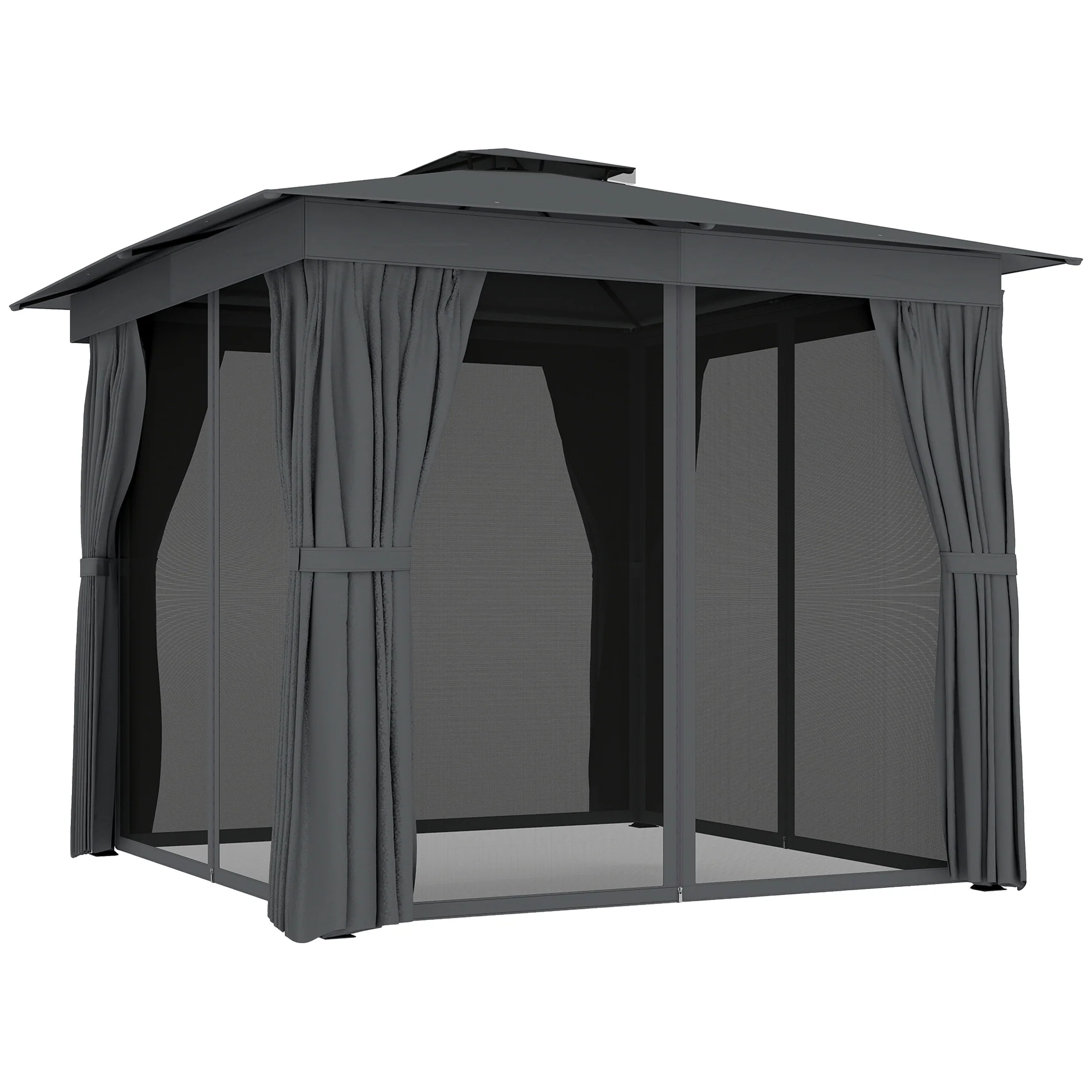 10' x 10' Soft Top Gazebo Canopy Shelter with Double Roof, UPF30+ Protection for Lawn, Backyard, Deck, Dark Gray - Image 12