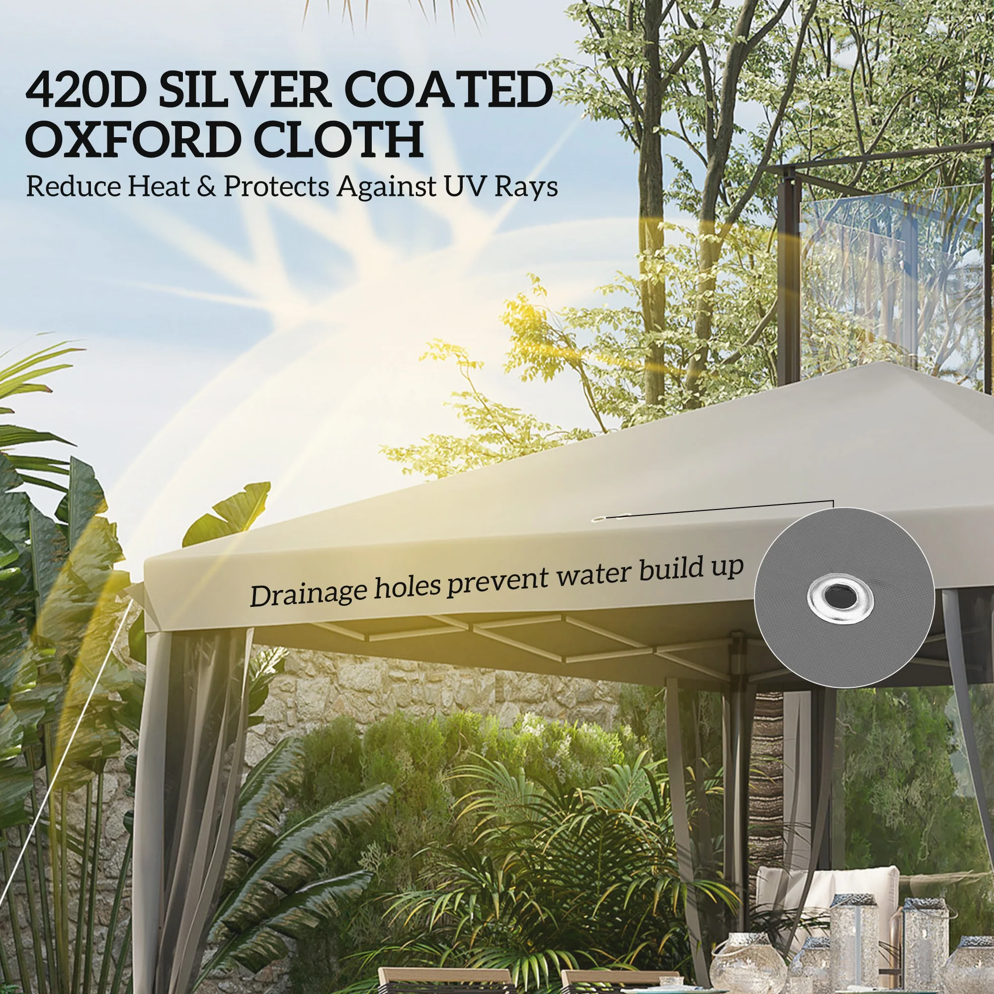 10' x 10' Pop Up Canopy Tent Gazebo, Foldable Canopy Tent with Zipper Mesh Sidewalls, Light Grey - Image 7
