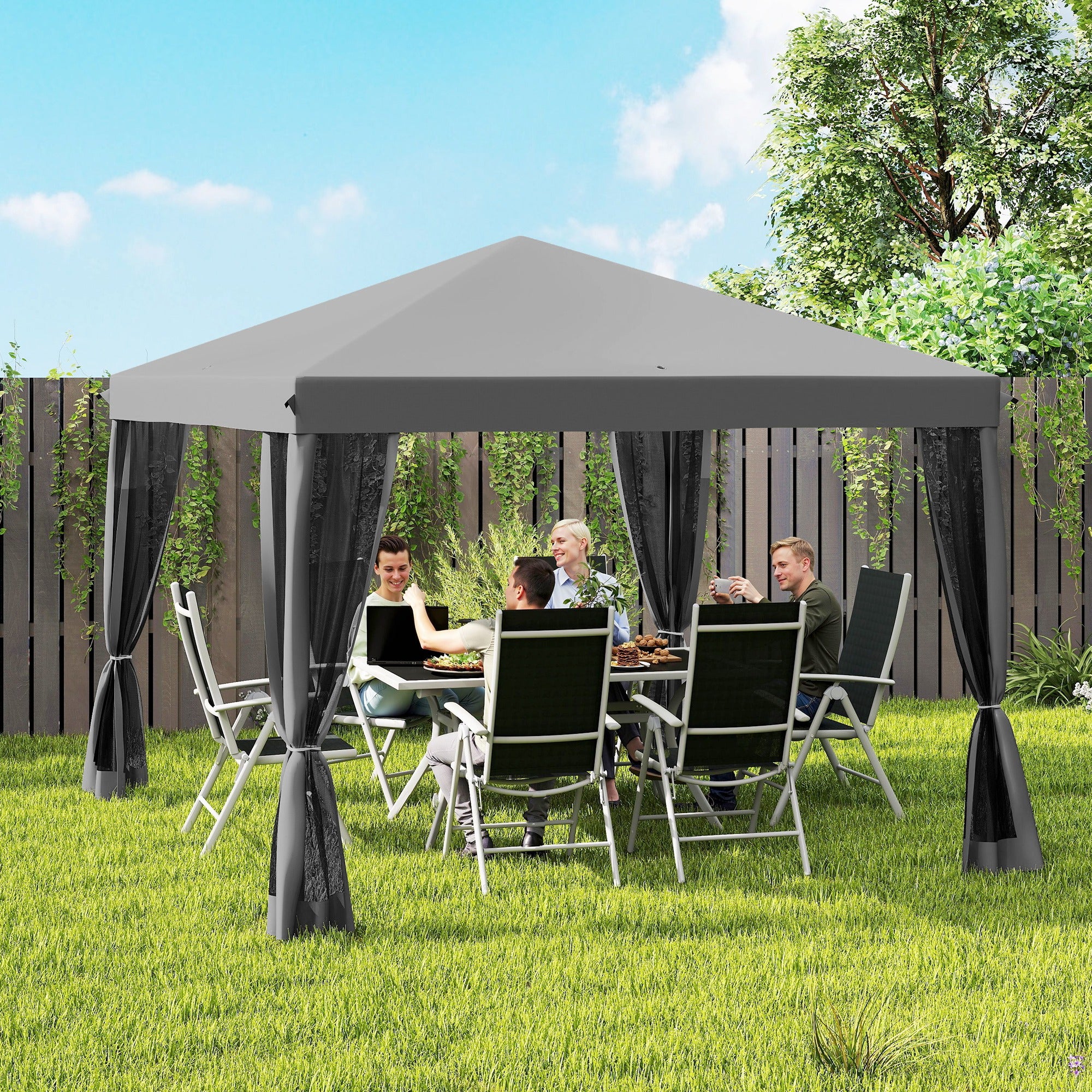 10' x 10' Pop Up Canopy Tent Gazebo, Foldable Canopy Tent with Zipper Mesh Sidewalls, Light Grey - Image 9