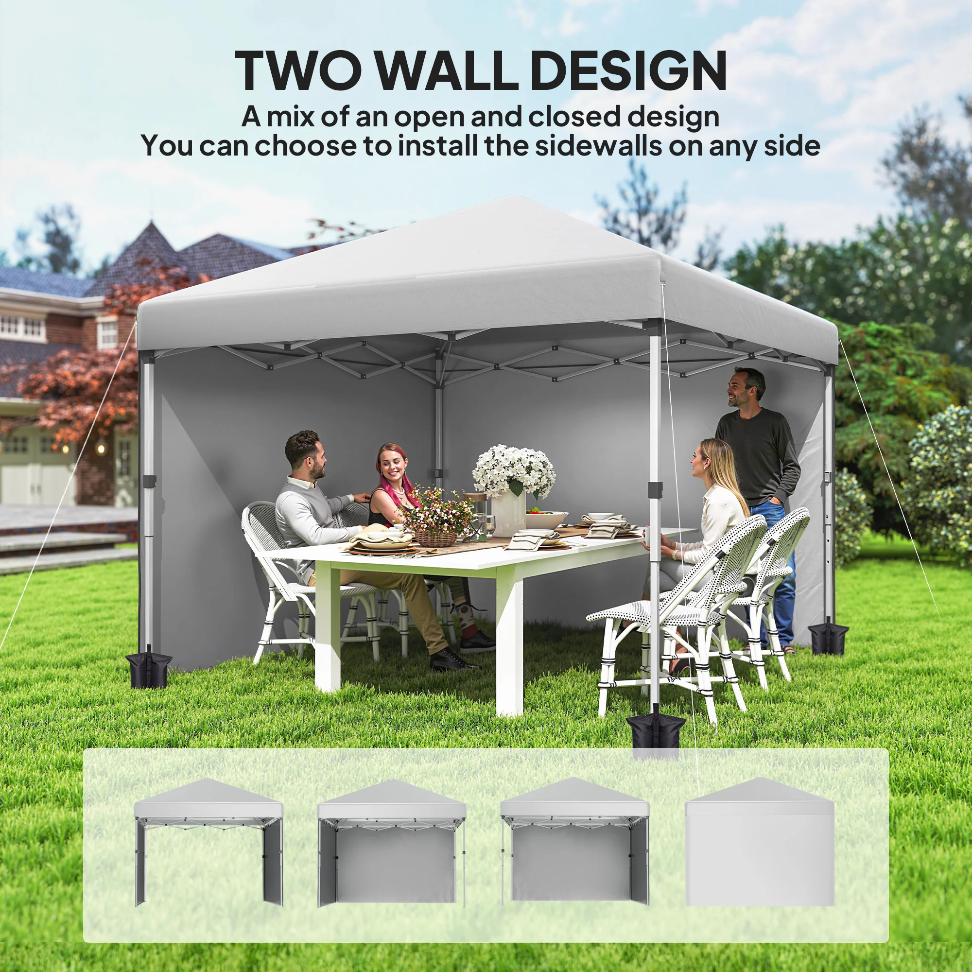 10' x 10' Pop Up Canopy Tent with Removable Sidewalls, Instant Shelter with Portable Roller Bag, 4 Sand Bags, Adjustable Height for Outdoor, Garden, Patio, White - Image 6