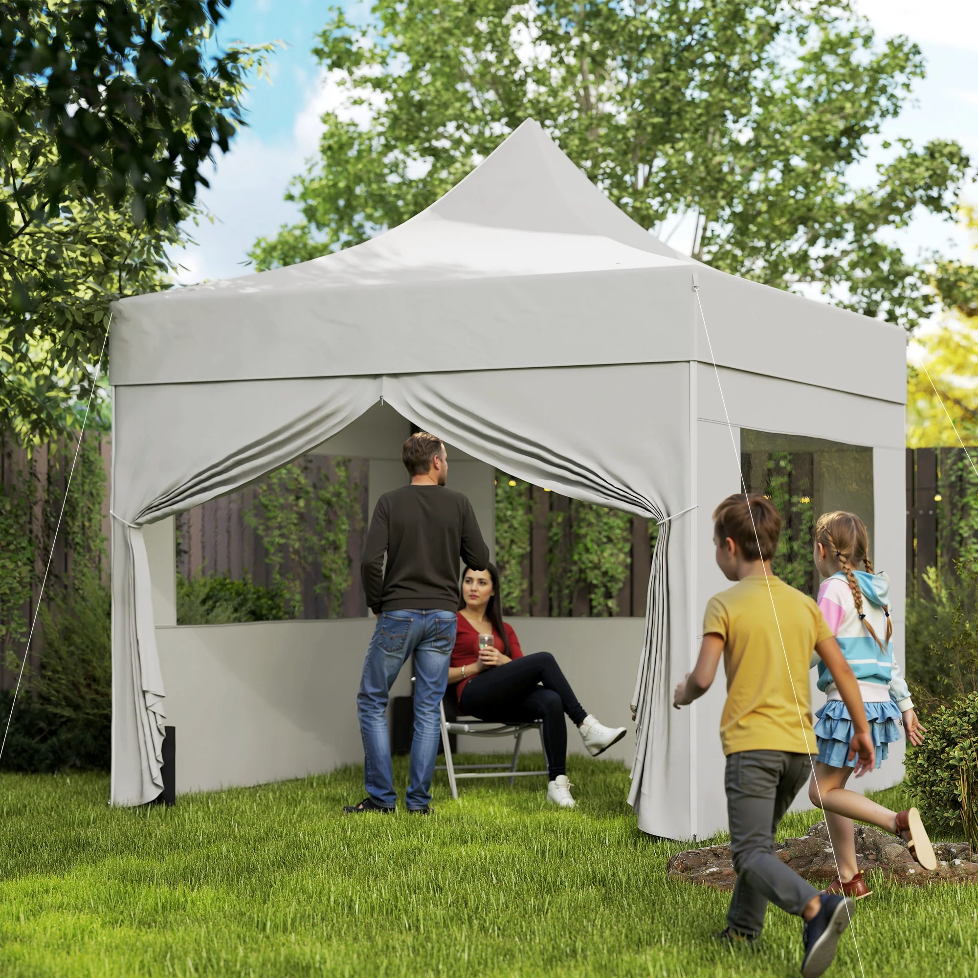 10' x 10' Height Adjustable Pop-Up Canopy with Sidewalls, Wheeled Bag and Sand Bag - Image 3
