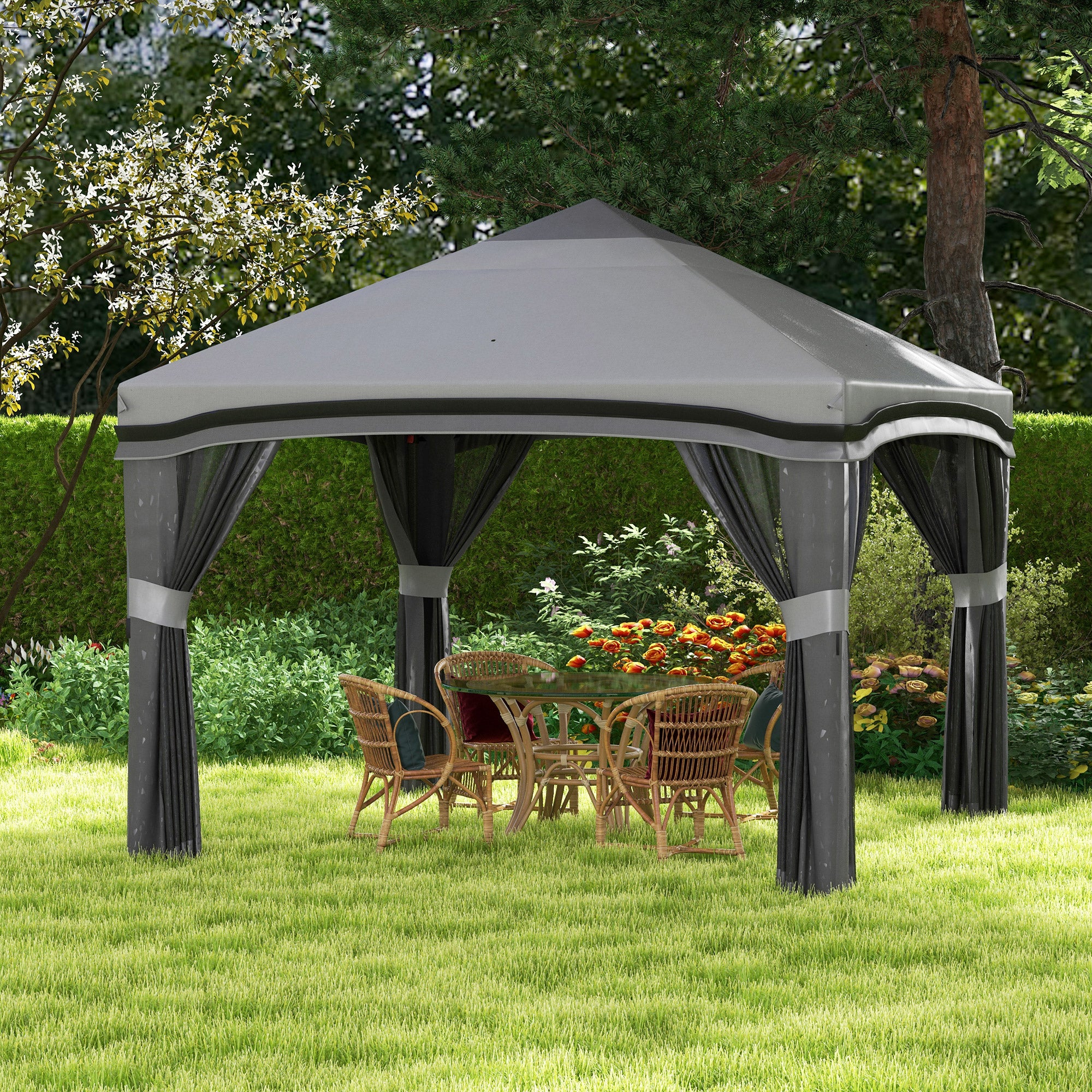 10' 10' Pop-Up Canopy with Mosquito Netting & Storage Bag, Grey - Image 3