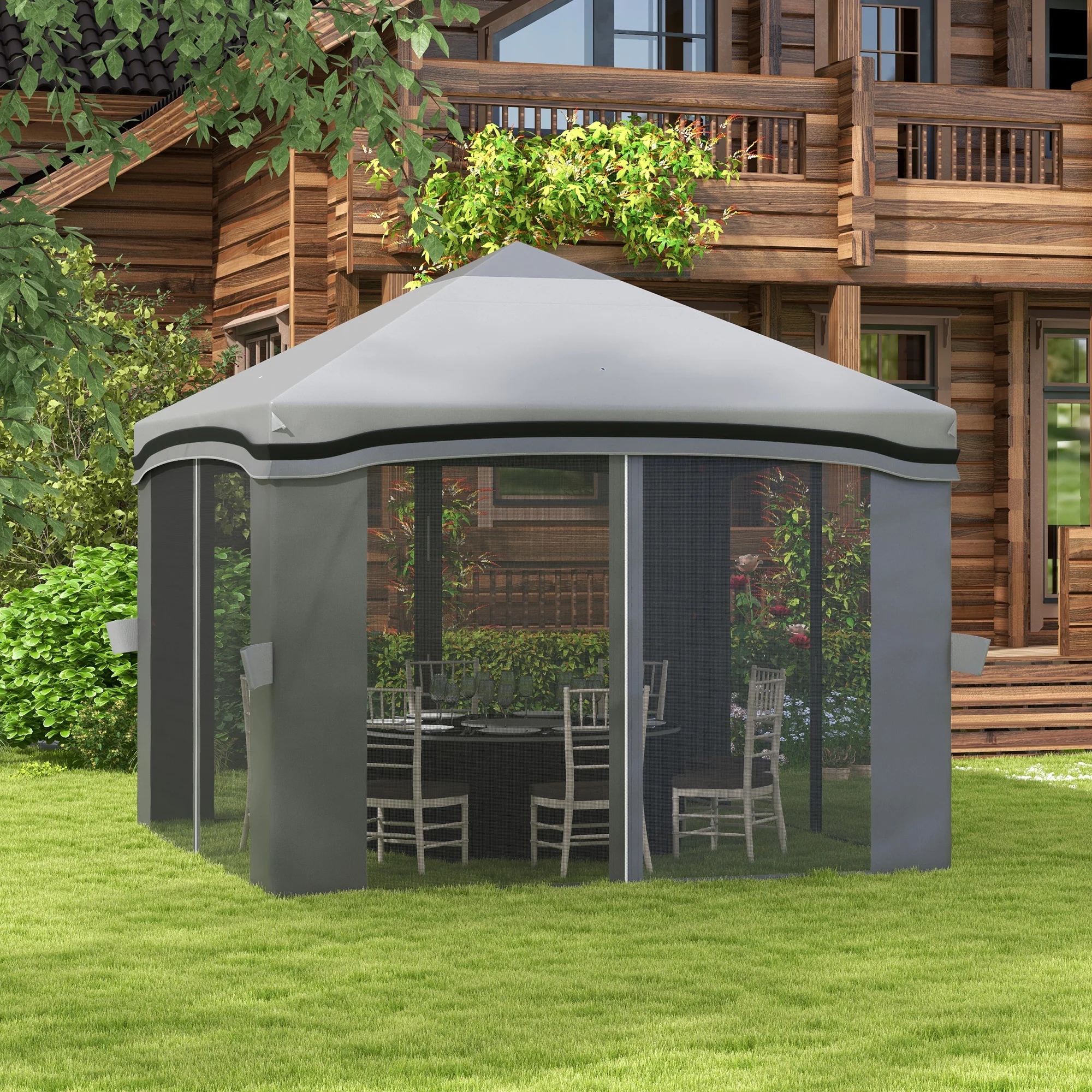 10' 10' Pop-Up Canopy with Mosquito Netting & Storage Bag, Grey - Image 4
