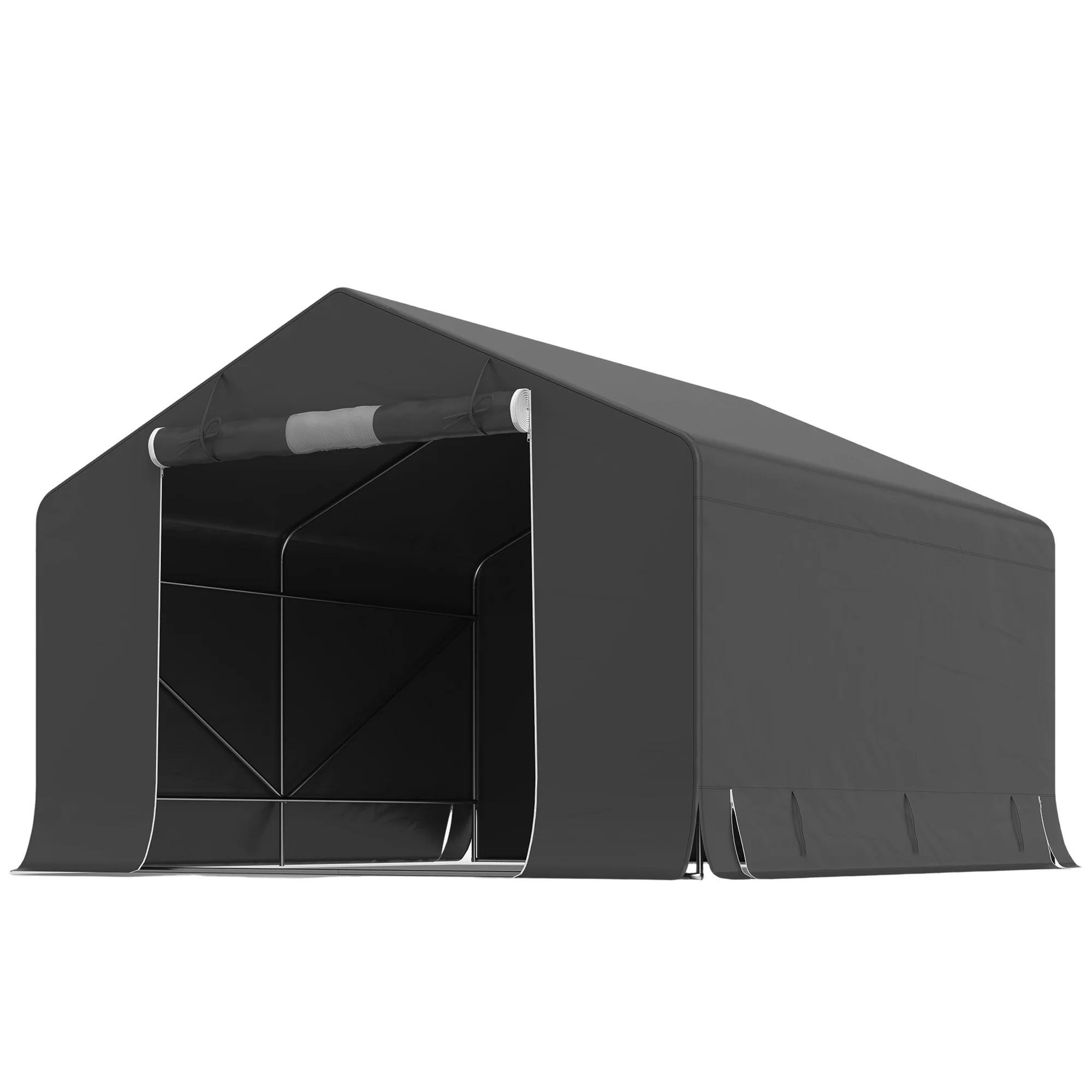 10' x 10' Portable Shed, Waterproof Bike Tent with Roll-up Zipper Door and Reinforced Galvanised Metal Frame, Dark Grey - Image 12