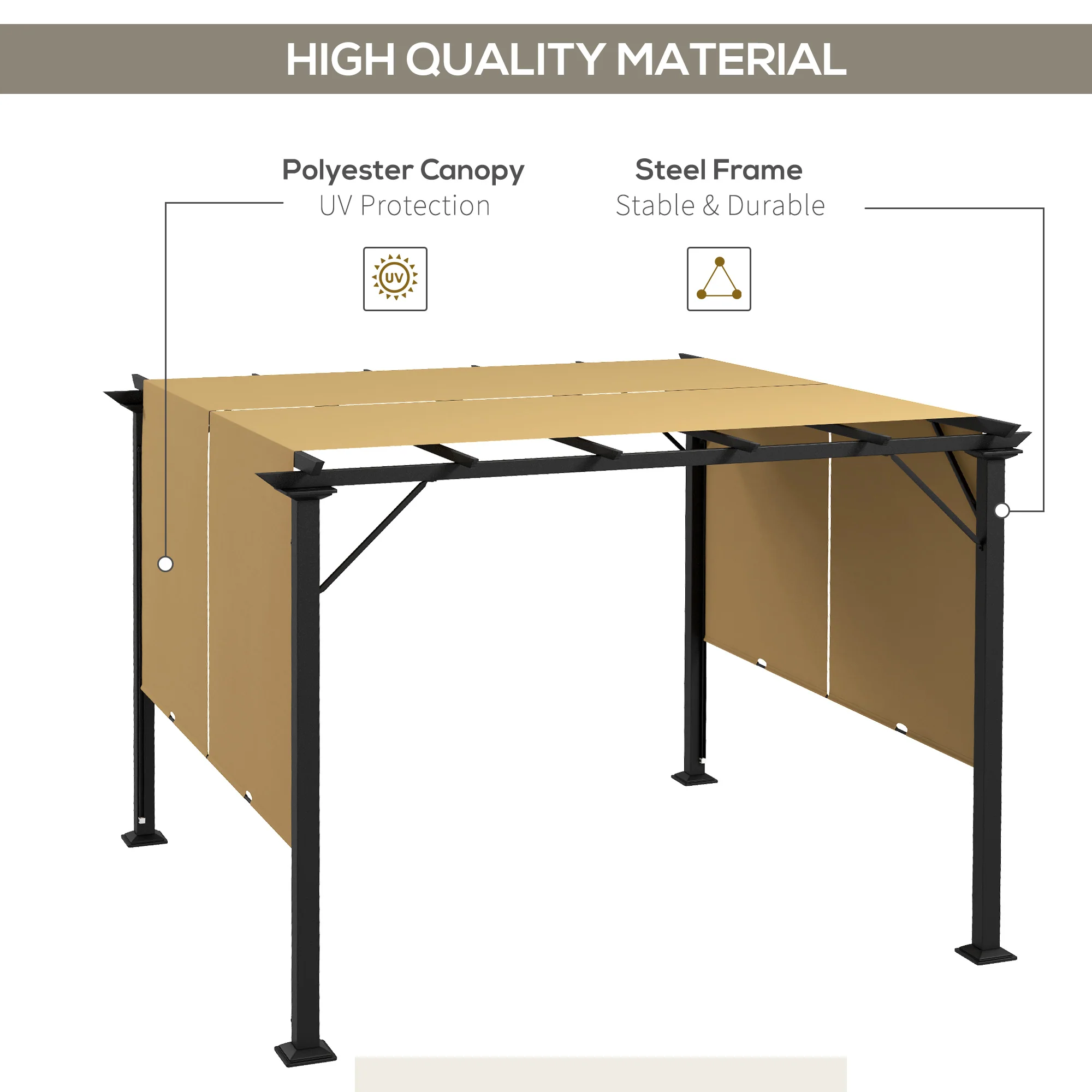 10' x 10' Outdoor Gazebo with Sun Shade Canopy and Steel Frame, Brown - Image 6