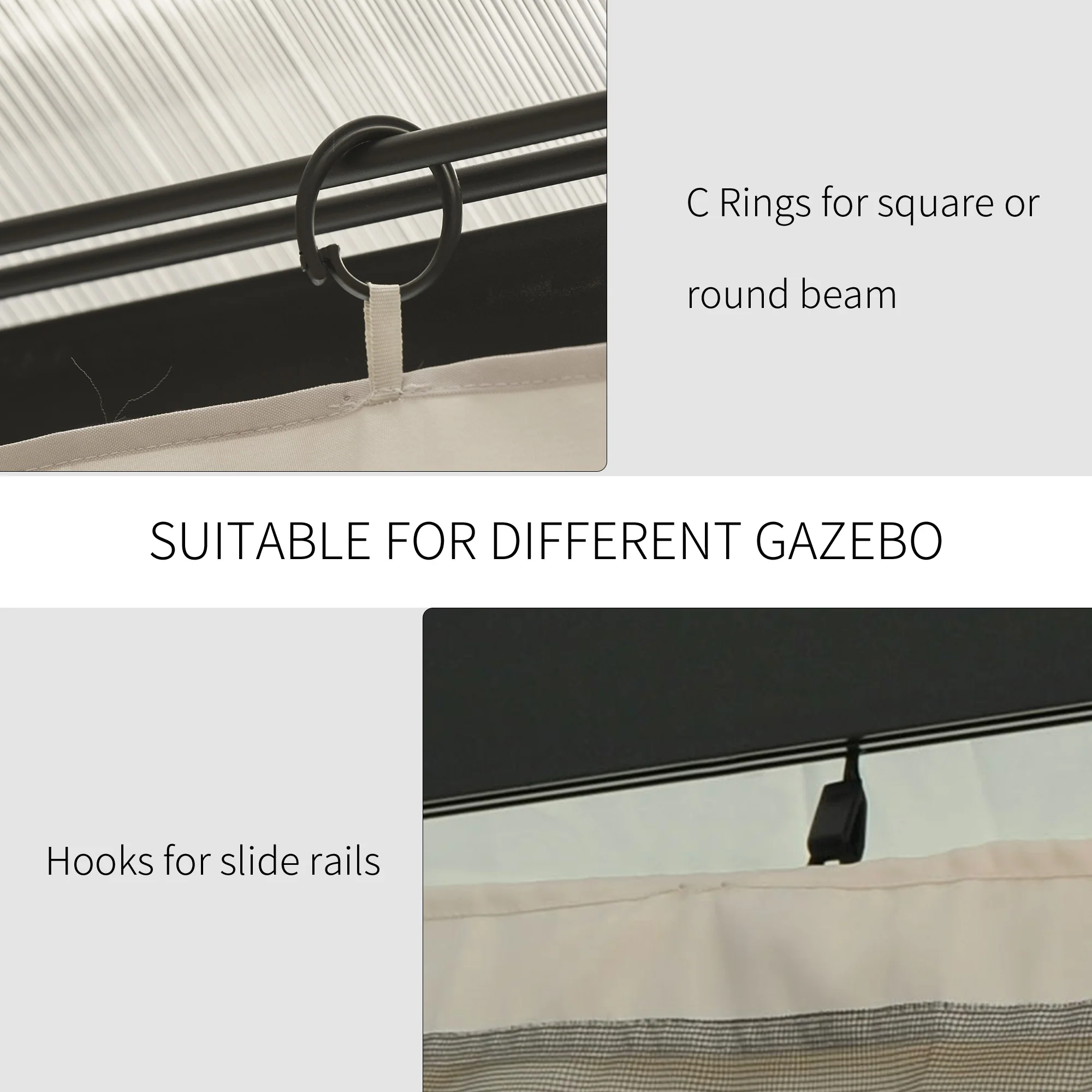 10' x 10' Universal Gazebo Sidewall Set (4 Panels) with Hooks, Beige - Image 6