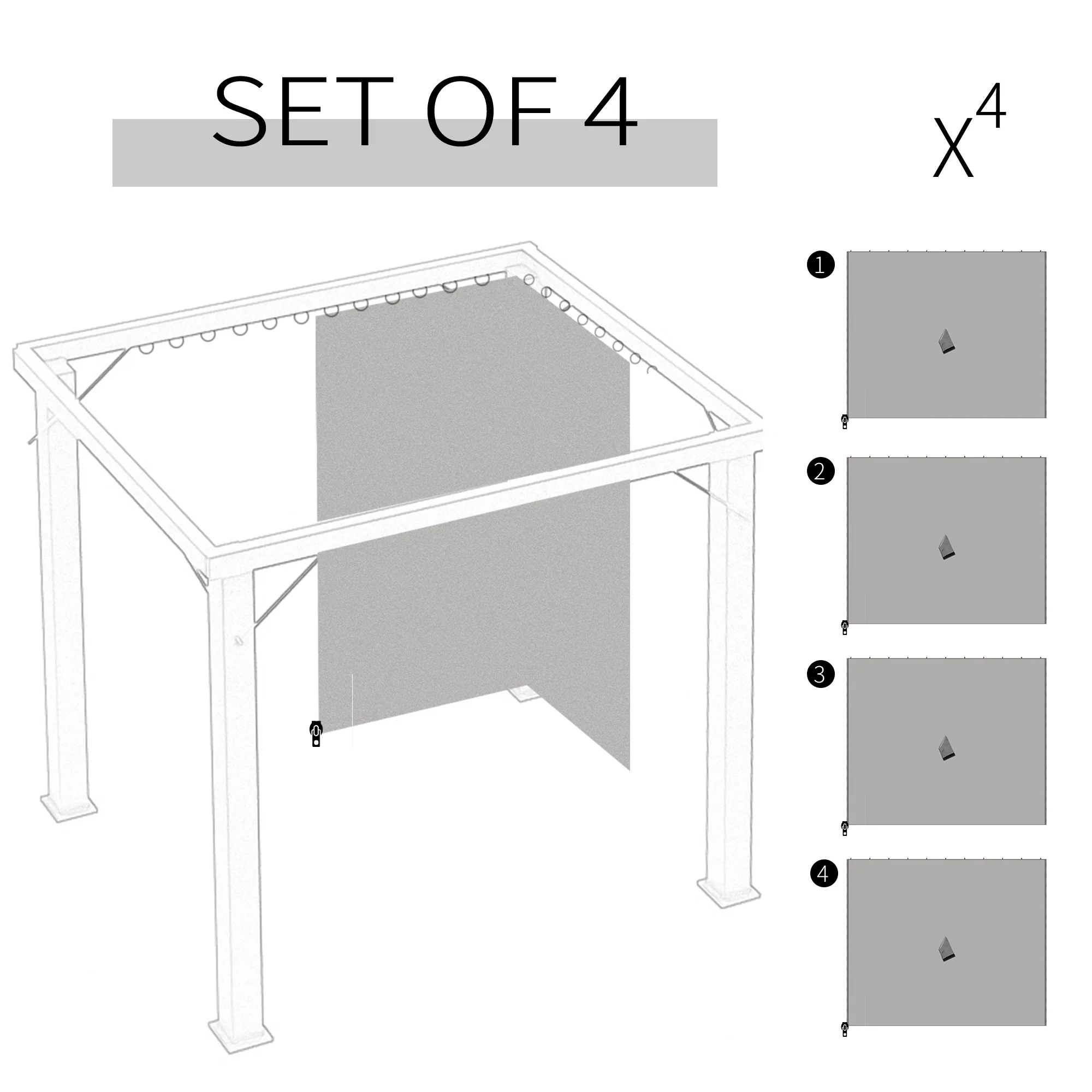10' x 10' Universal Gazebo Sidewall Set (4 Panels) with Hooks, Light Grey - Image 6