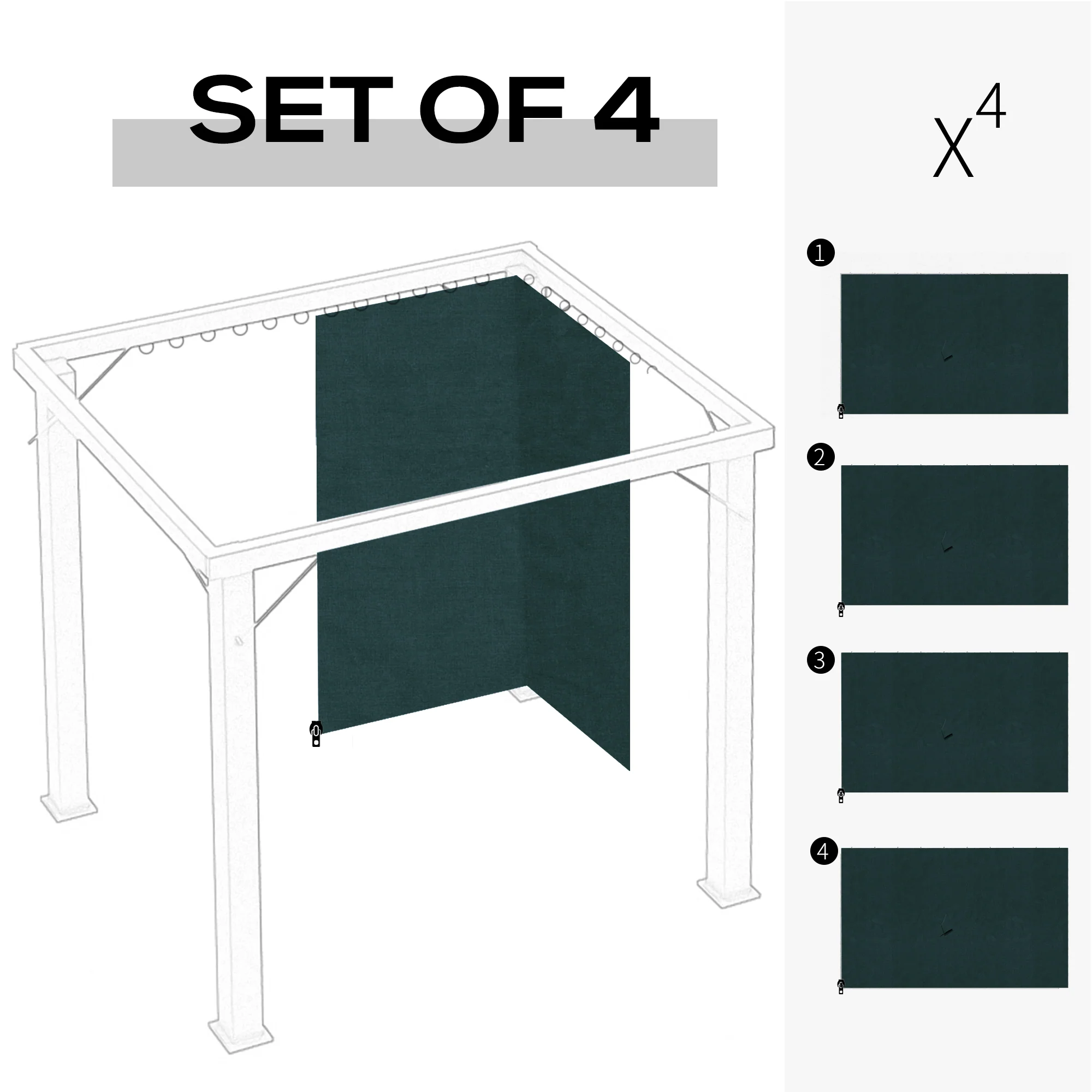 10' x 10' Universal Gazebo Sidewall Set (4 Panels) with Hooks, Slate Grey - Image 6