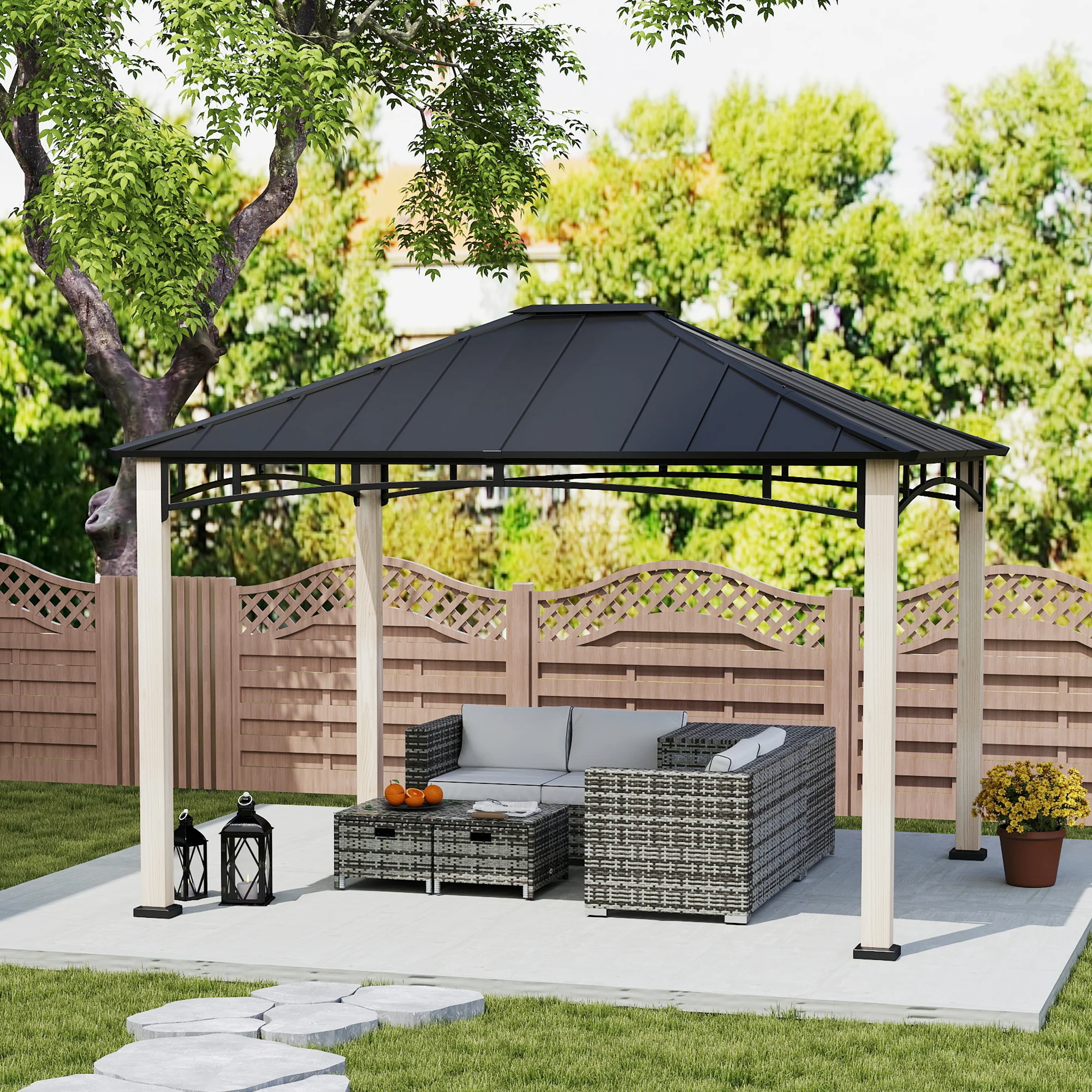 10' x 12' Hardtop Gazebo with Galvanized Metal Roof & Wood Grain Frame - Image 10