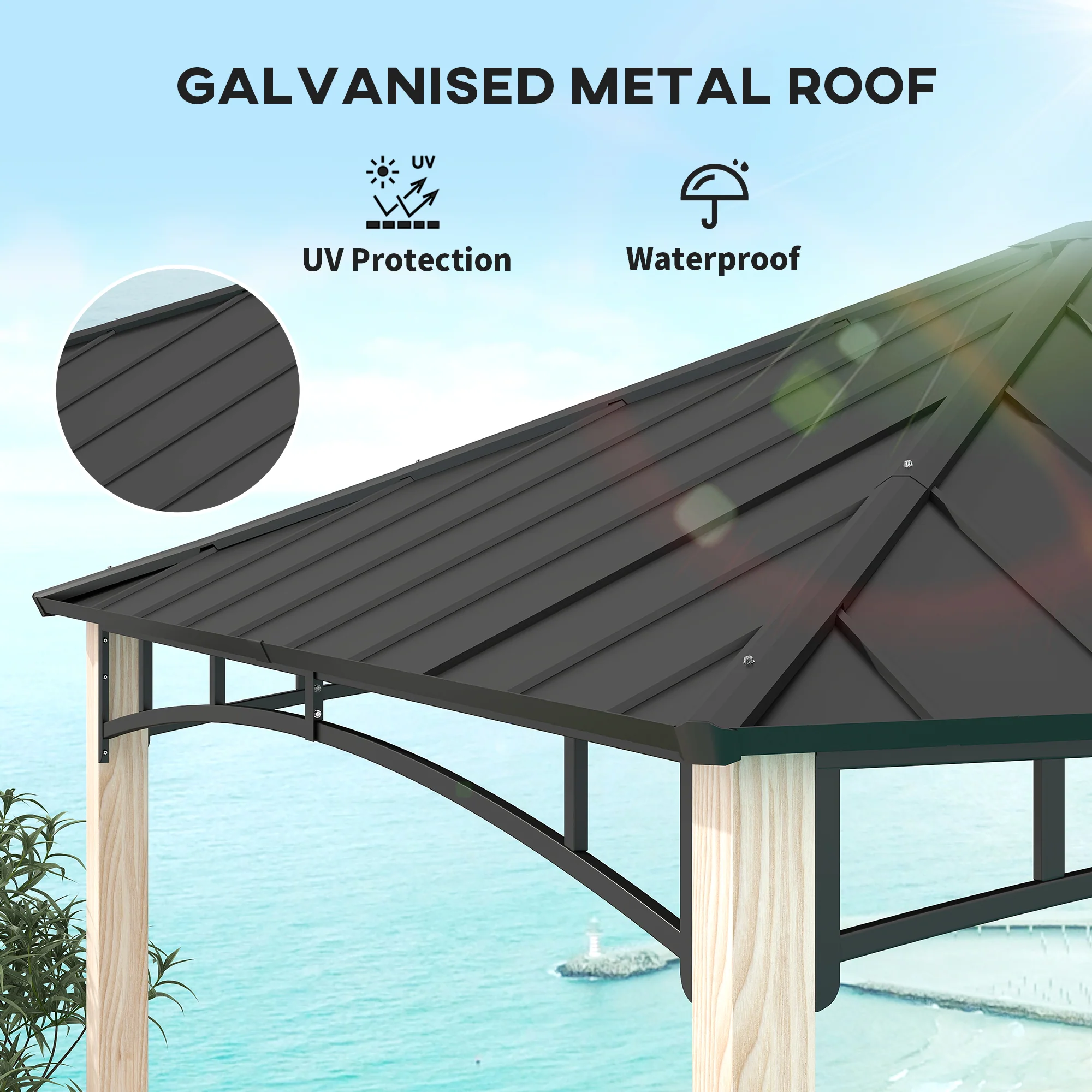 10' x 12' Hardtop Gazebo with Galvanized Metal Roof & Wood Grain Frame - Image 6