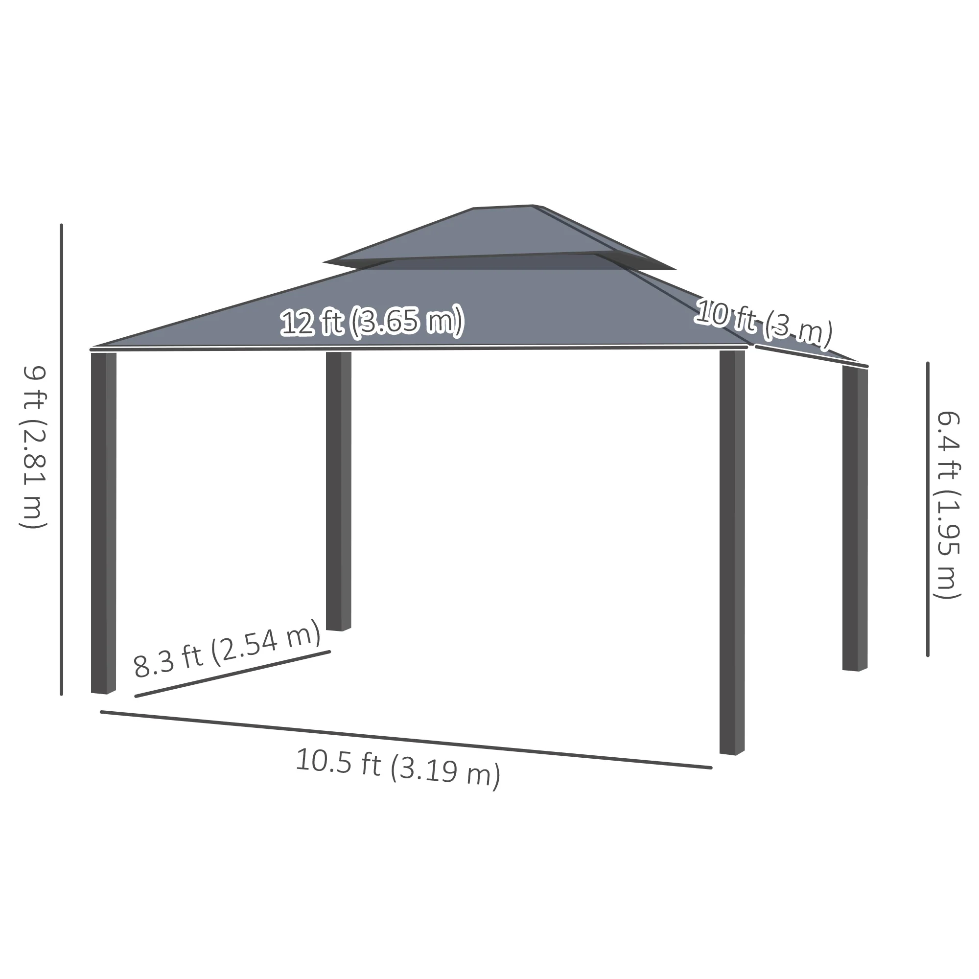10' x 12' Double Roof Hardtop Gazebo with Netting and Curtains, Dark Grey - Image 5