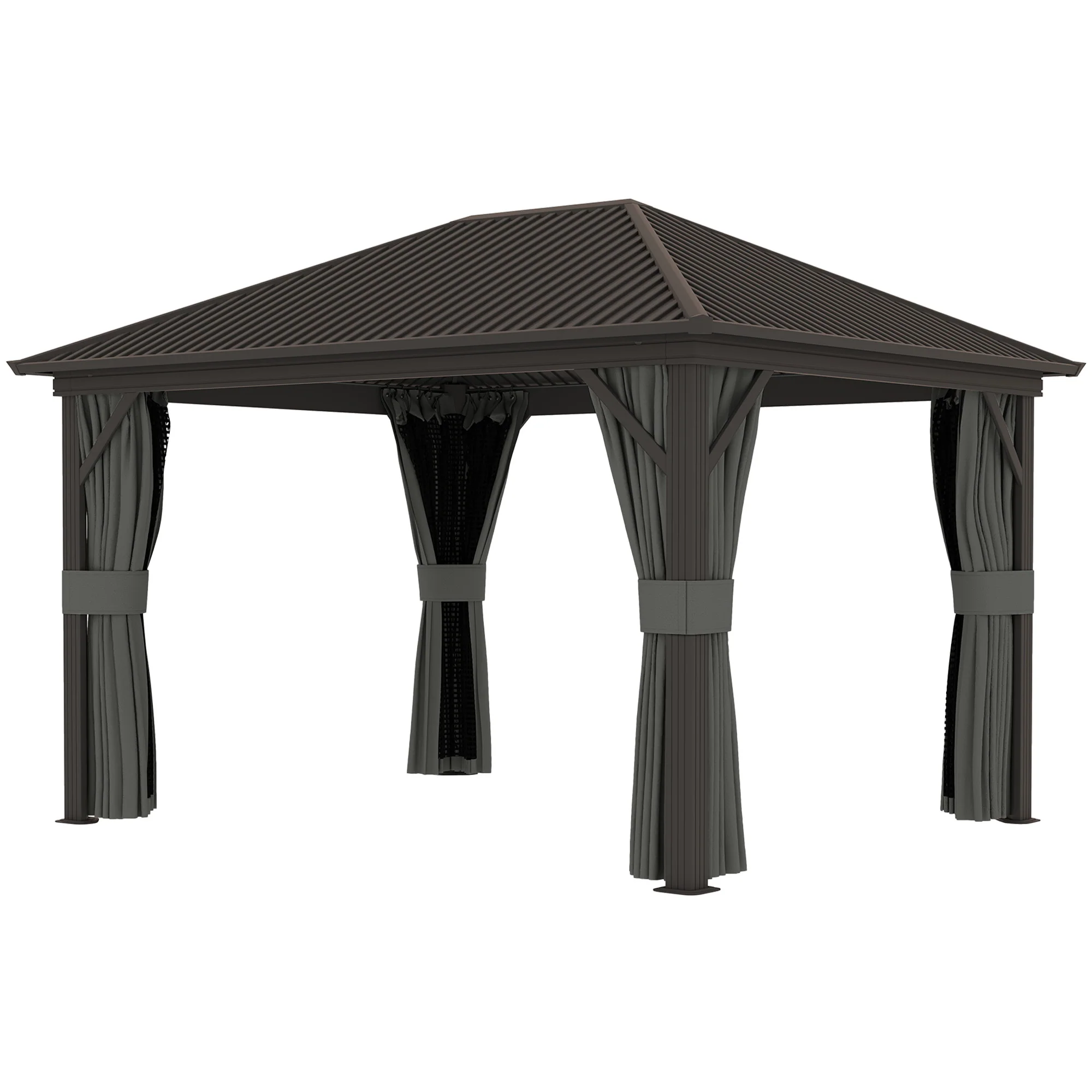 10' x 12' Hardtop Gazebo with Aluminum Frame & Top Hook, Dark Grey