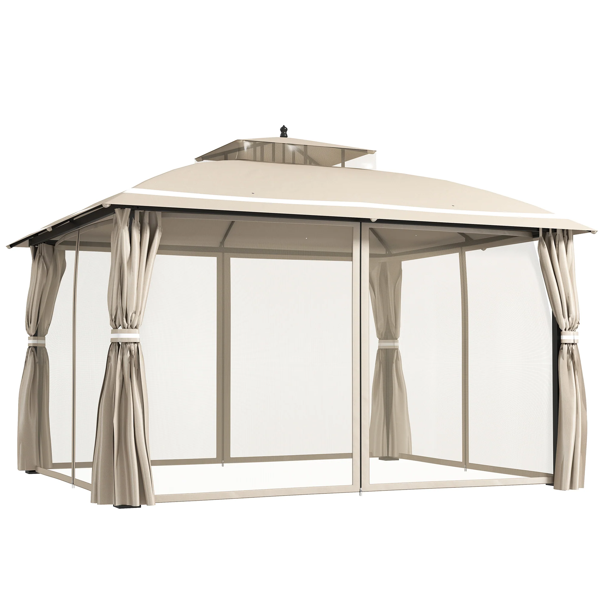 10' x 12' Double Roof Gazebo with Mosquito Netting & Curtains, Beige