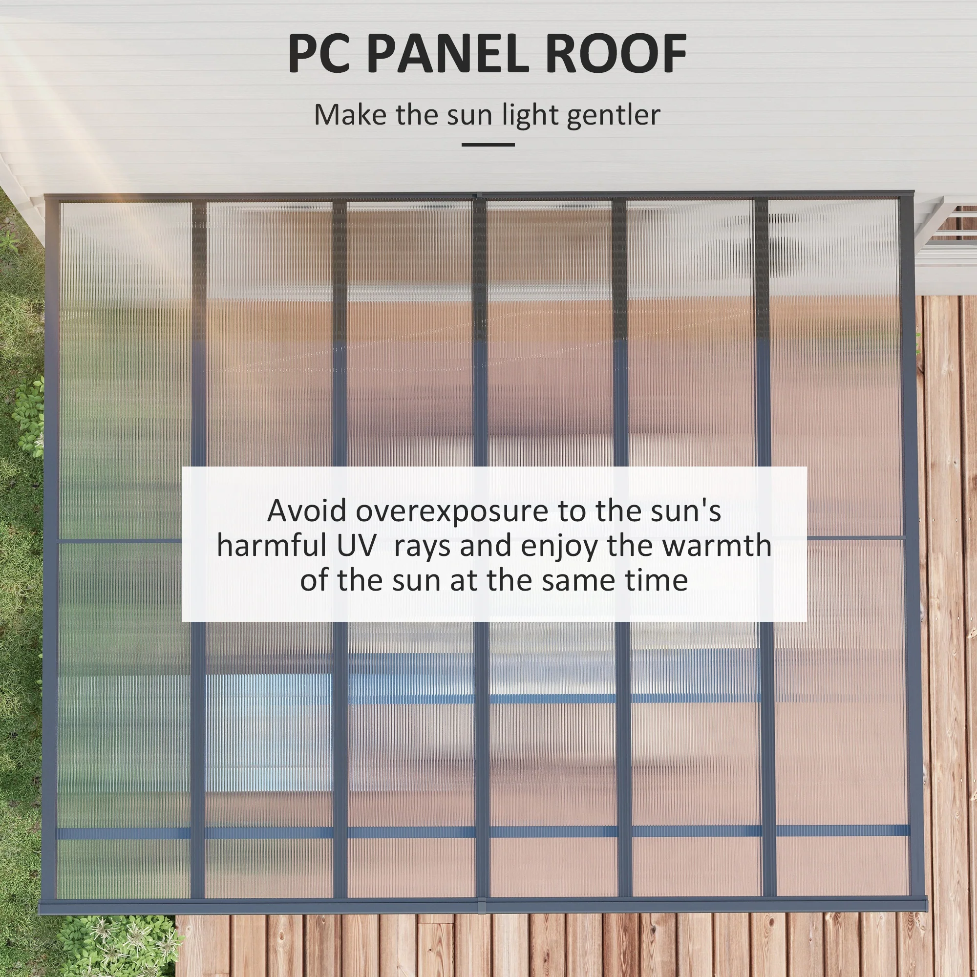 10' x 12' Outdoor Lean to Hardtop Pergola with Polycarbonate Roof & Adjustable Height, Grey - Image 7