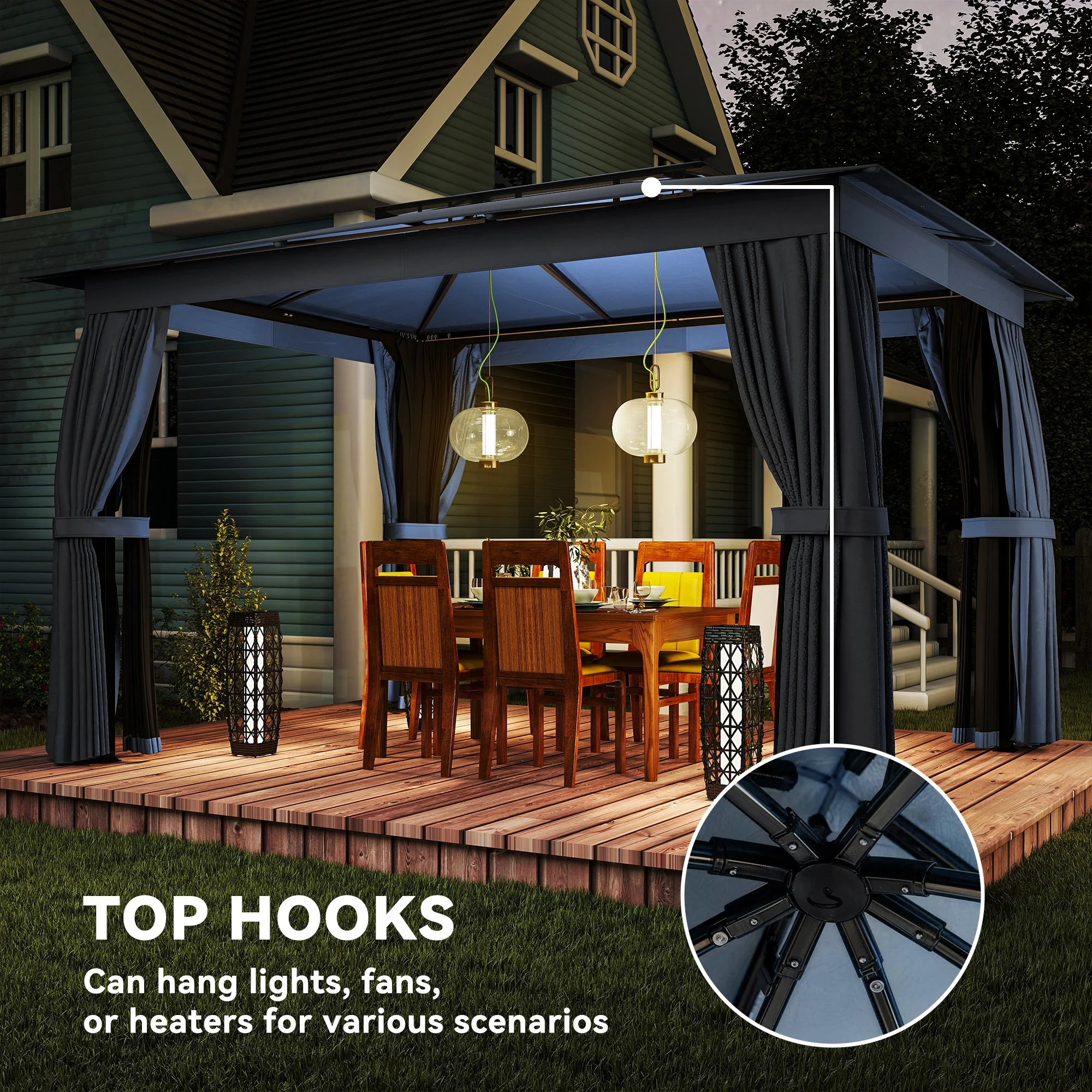 10' x 12' Soft Top Gazebo Canopy Shelter with Double Roof, UPF30+ Protection for Lawn, Backyard, Deck, Blue - Image 10