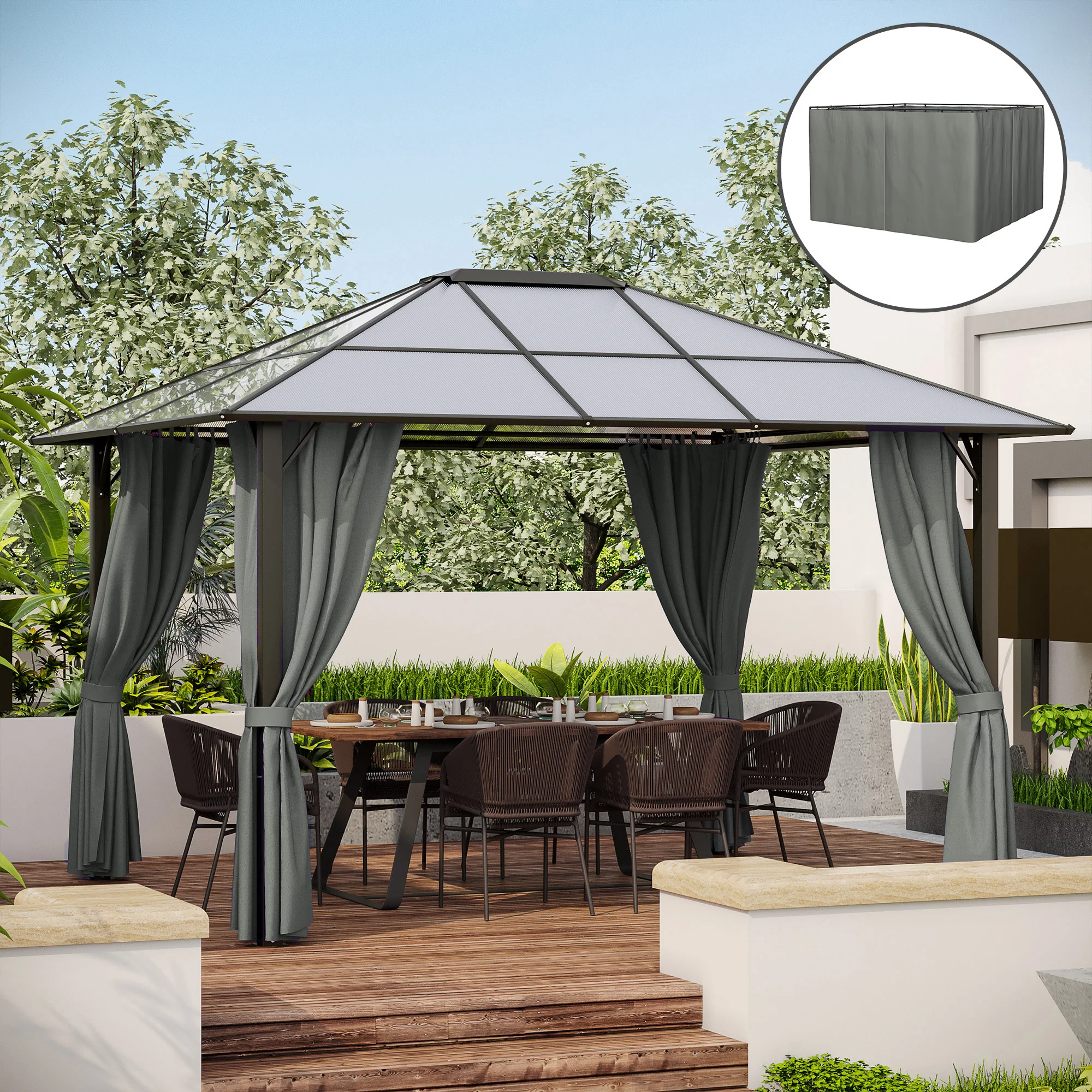 10' x 12' Universal Gazebo Sidewall Set (4 Panels) with Hooks, Dark Grey - Image 3