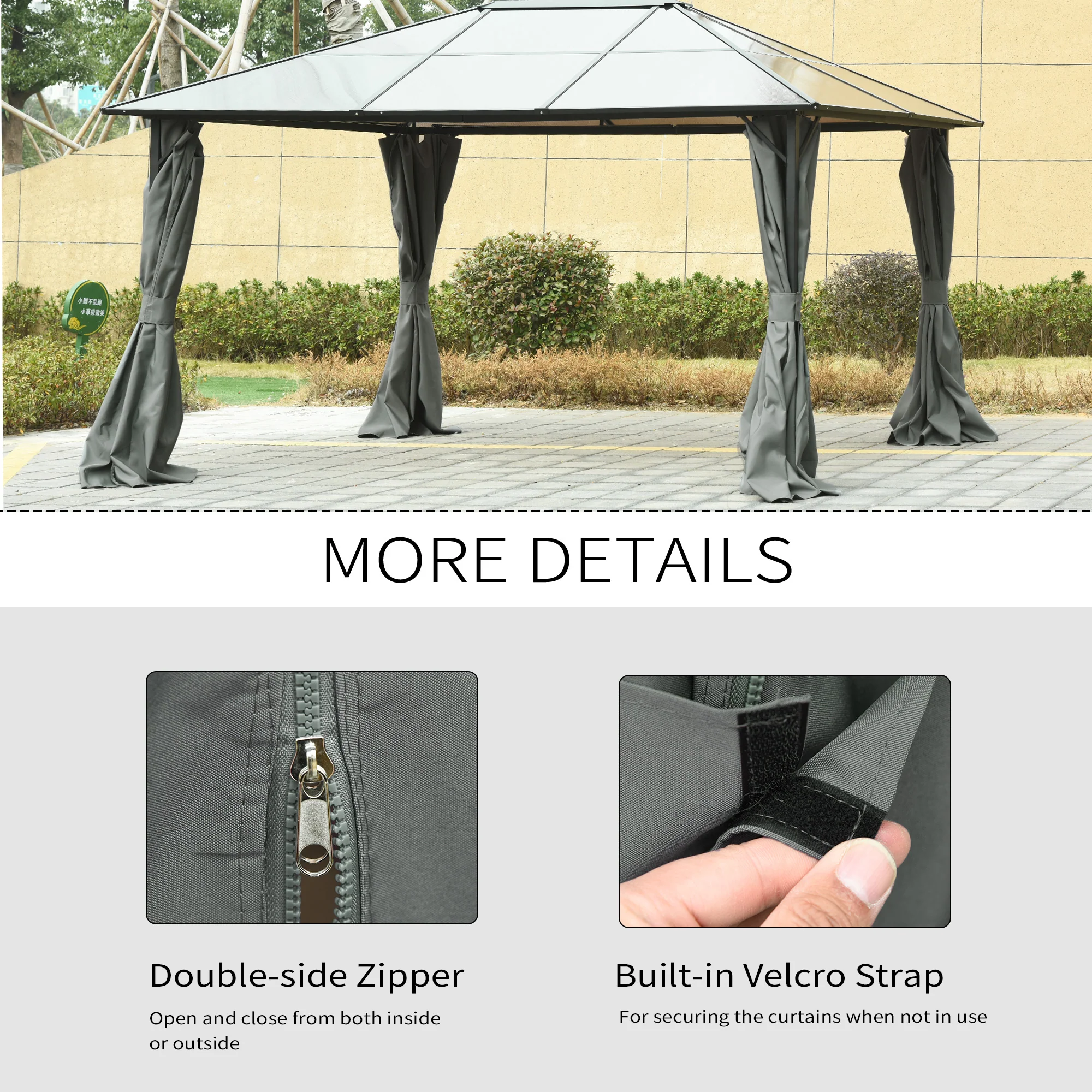 10' x 12' Universal Gazebo Sidewall Set (4 Panels) with Hooks, Dark Grey - Image 7