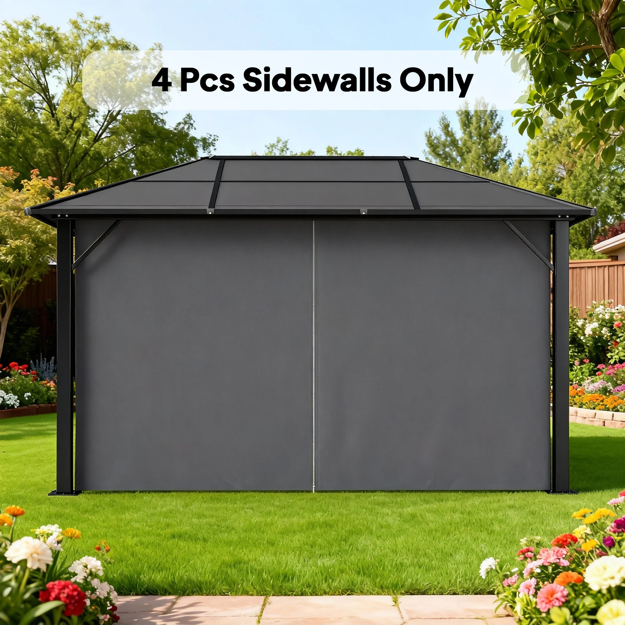 10' x 12' Universal Gazebo Sidewall Set with 4 Panels, Hooks/C-Rings Included for Pergolas & Cabanas, Grey - Image 10