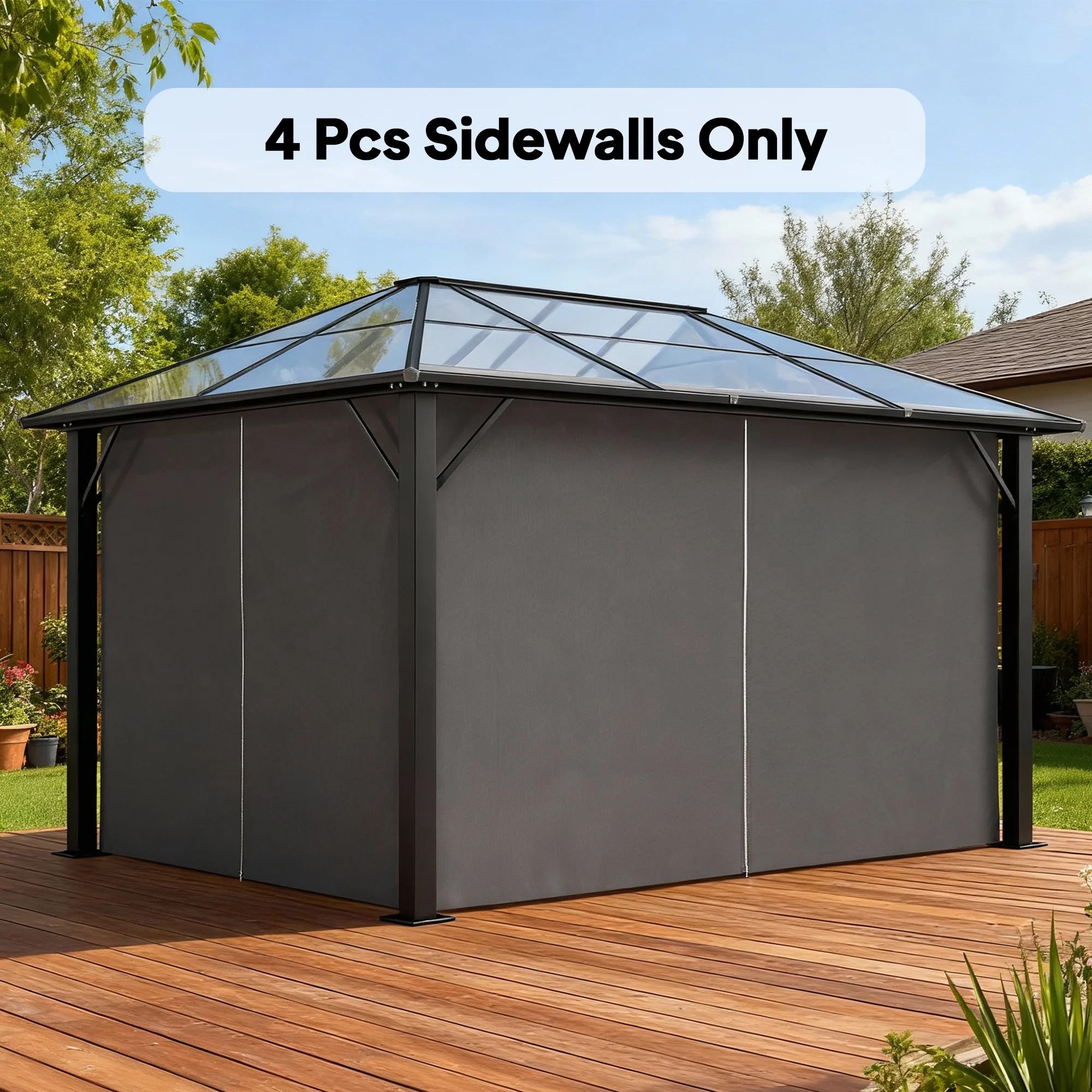 10' x 12' Universal Gazebo Sidewall Set with 4 Panels, Hooks/C-Rings Included for Pergolas & Cabanas, Grey - Image 4