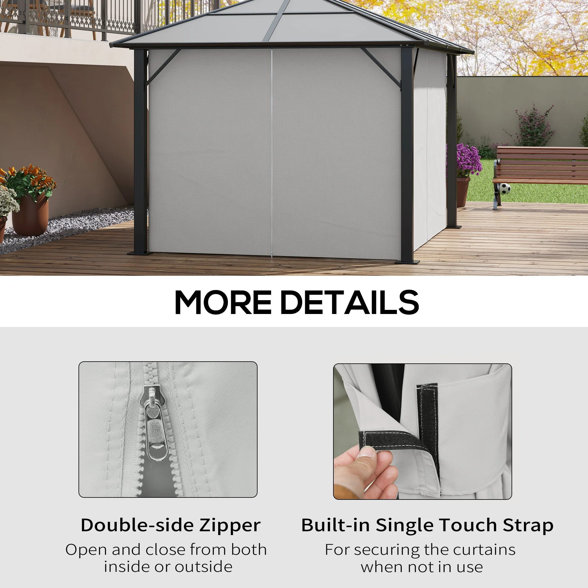10' x 12' Universal Gazebo Sidewall Set (4 Panels) with Hooks, Light Grey - Image 7