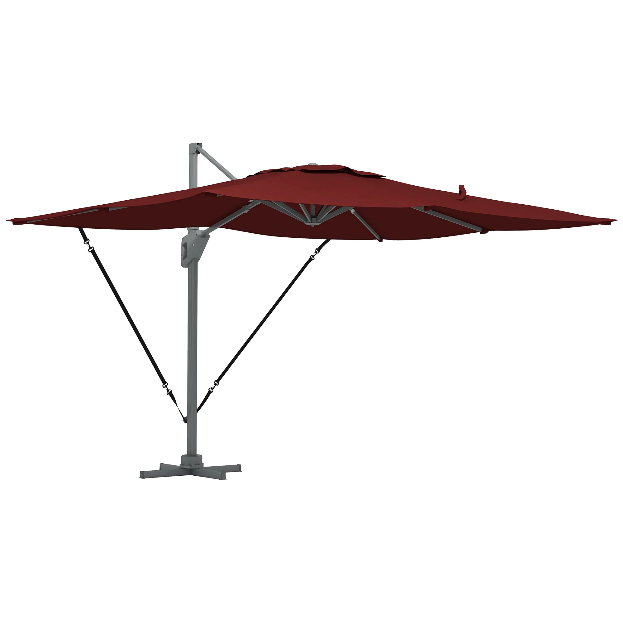 10' x 13' Cantilever Patio Umbrella with Windproof Straps, 4-Position Tilt, 360° Rotation, Red