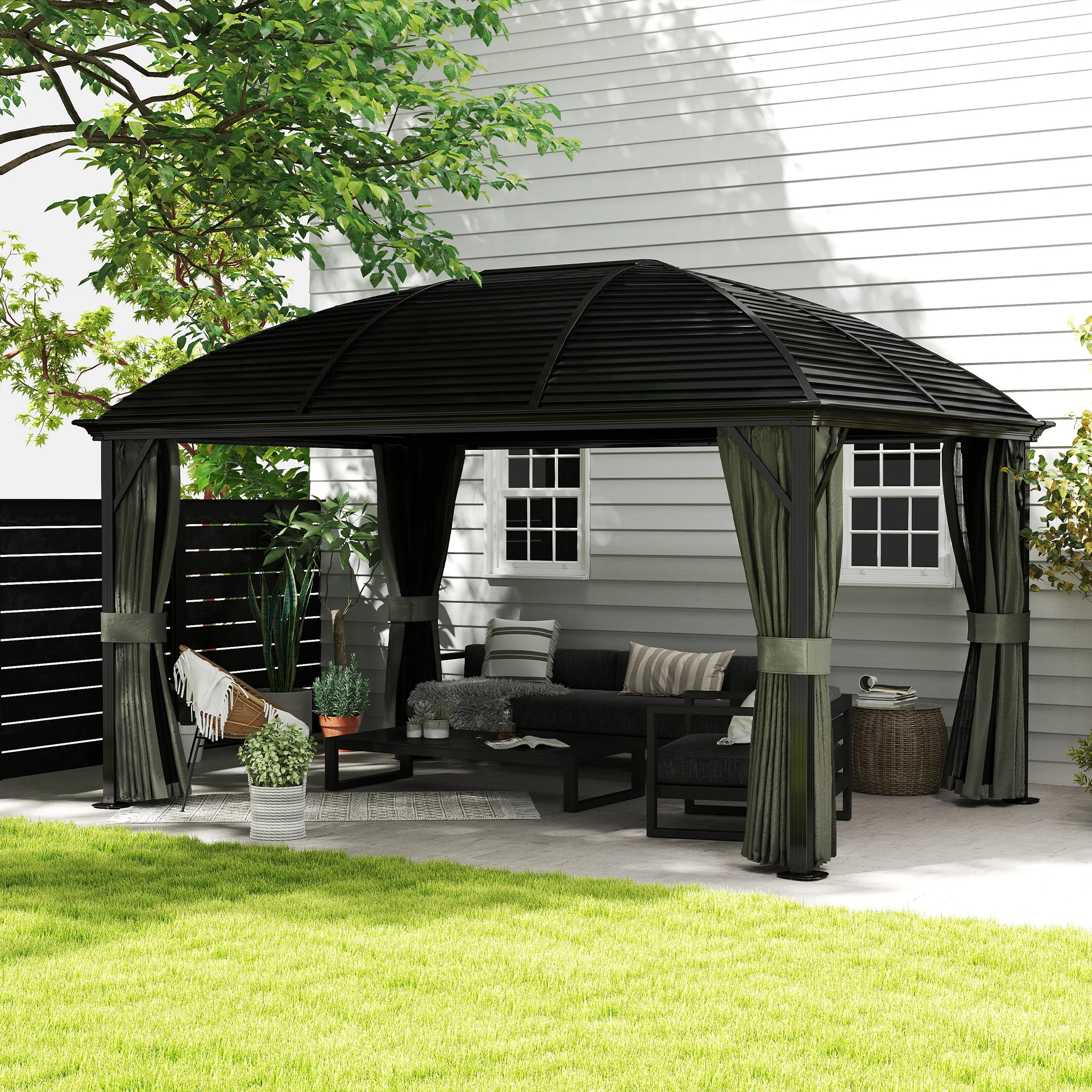 10' x 13' Hardtop Gazebo with Galvanized Steel Roof & Mosquito Netting, Dark Grey - Image 4