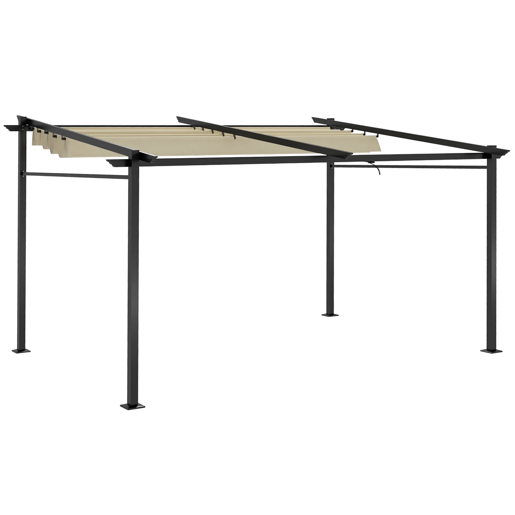 10' x 10' Metal Pergola with Sliding Roof Canopy, Beige - Image 2